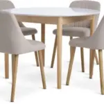 JYSK JYSK Masă MARSTRAND Ø110 alb + 4 scaune ADSLEV bej