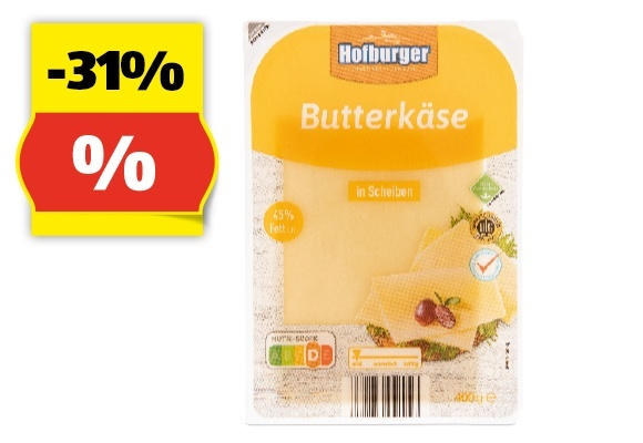 HOFBURGER Butterkäse Scheiben, 400 g