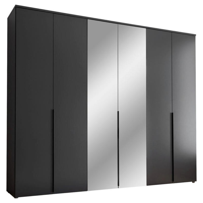 Drehtürenschrank 270 cm Kevo Graphitfarben/Spiegelglas