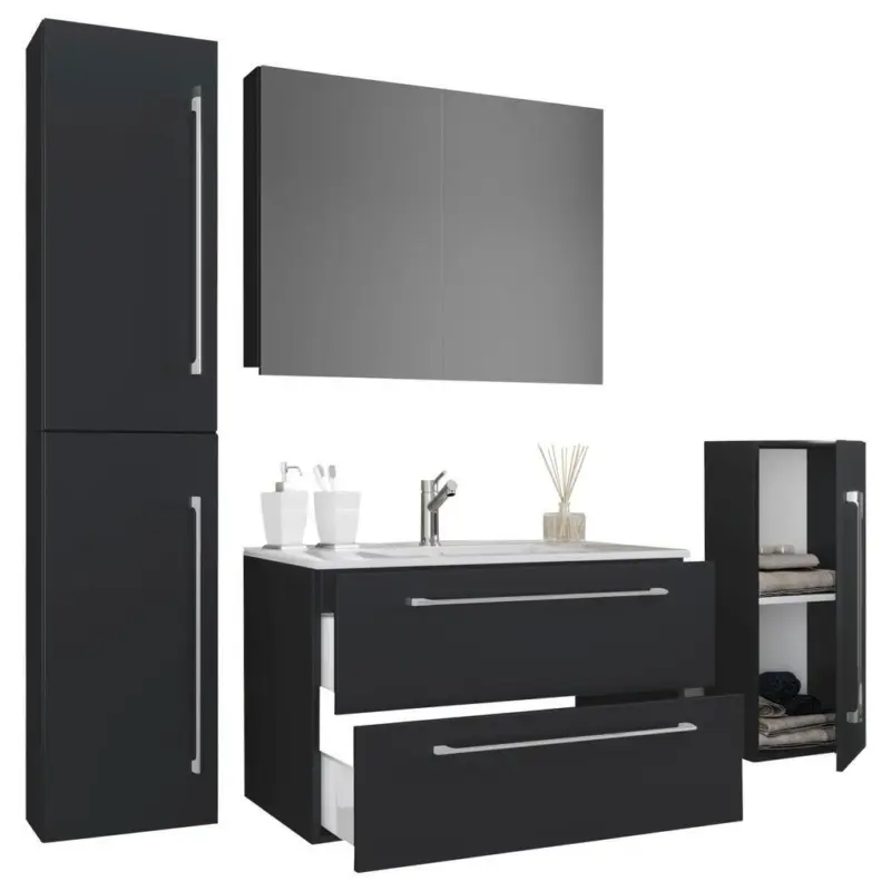 Badezimmer Badinos 5-teilig Schwarz B: 80 cm
