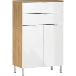 Kommode B: 60 cm Gw-Mauresa, Wei&szlig;/Eiche Dekor