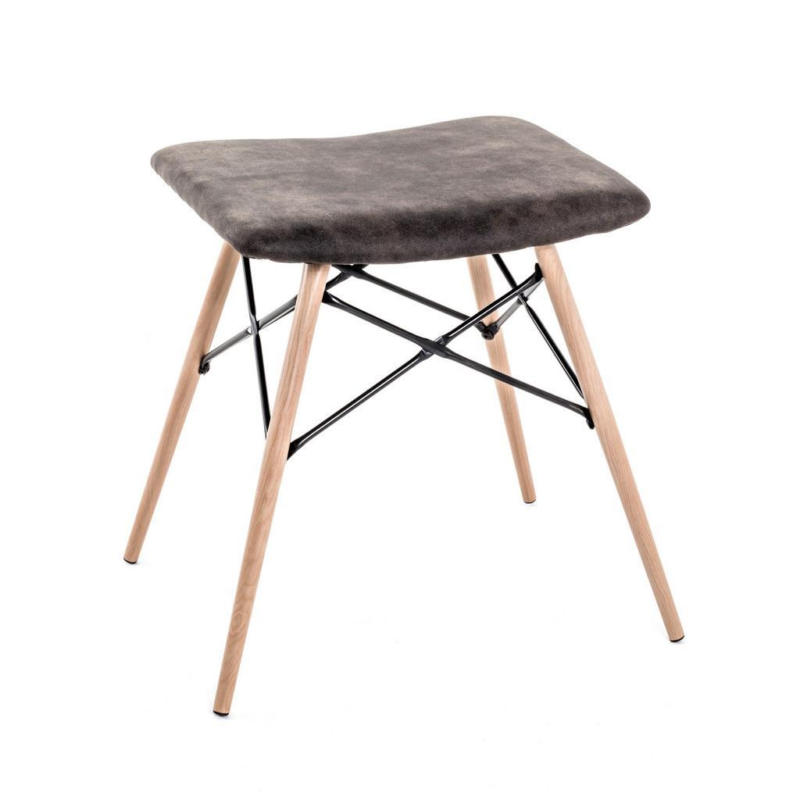 Hocker Stool Buche/Schwarz/ Grau Sitz Gepolstert H: 47 cm