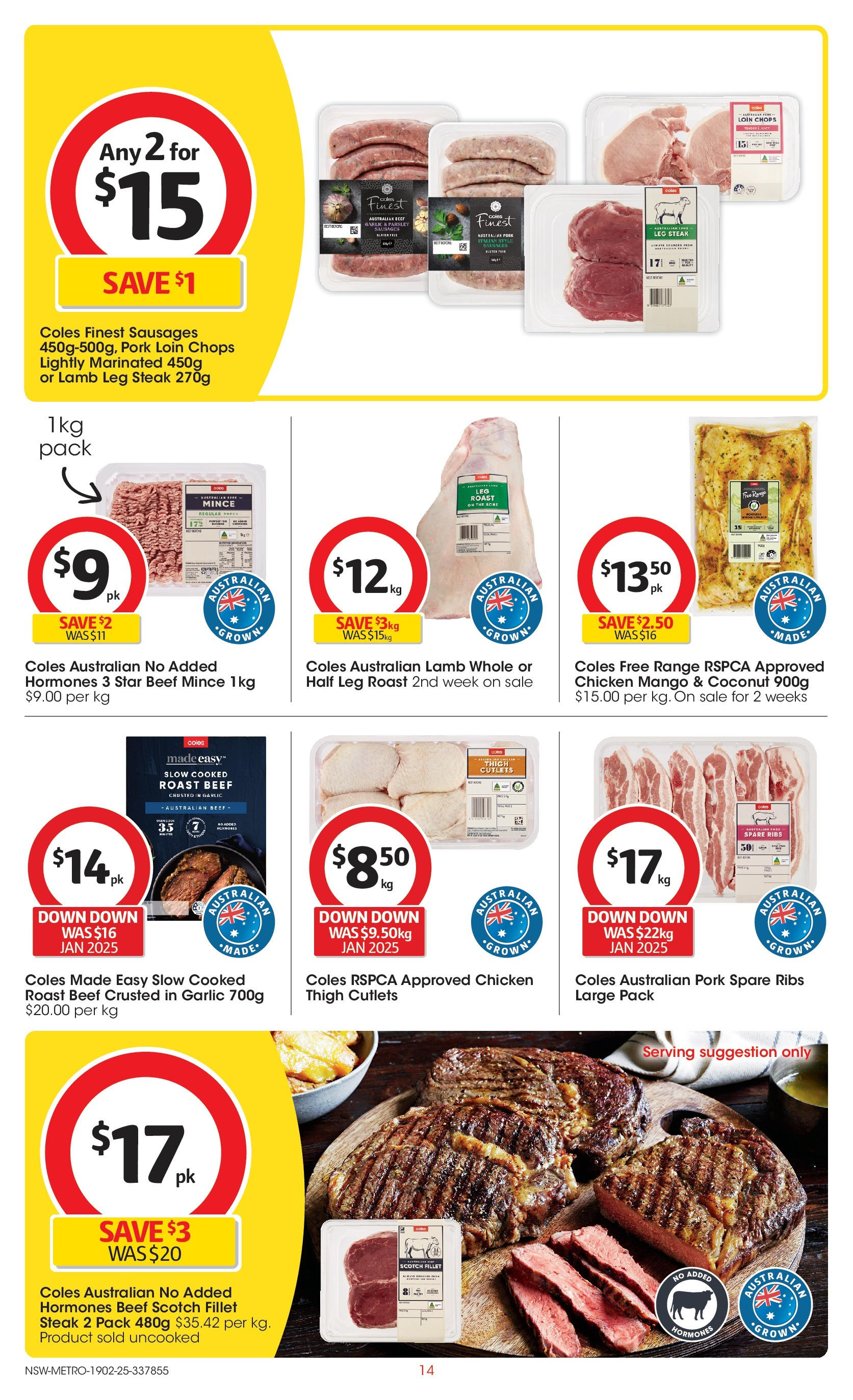 ﻿﻿Coles catalogue valid from 19/02/2025 > Online Australia | Page: 14 | Products: Pork, Lamb, Scotch, Garlic