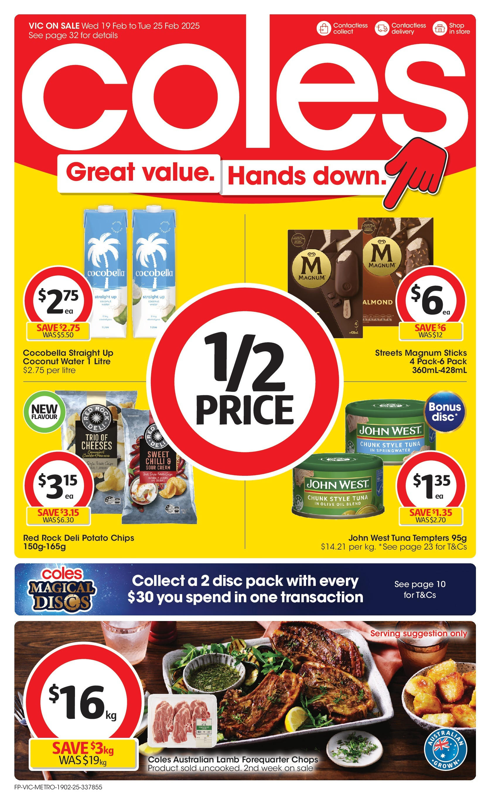 ﻿﻿Coles catalogue valid from 19/02/2025 > Online Australia | Page: 1 | Products: Lamb, Chips, Cream, Tuna