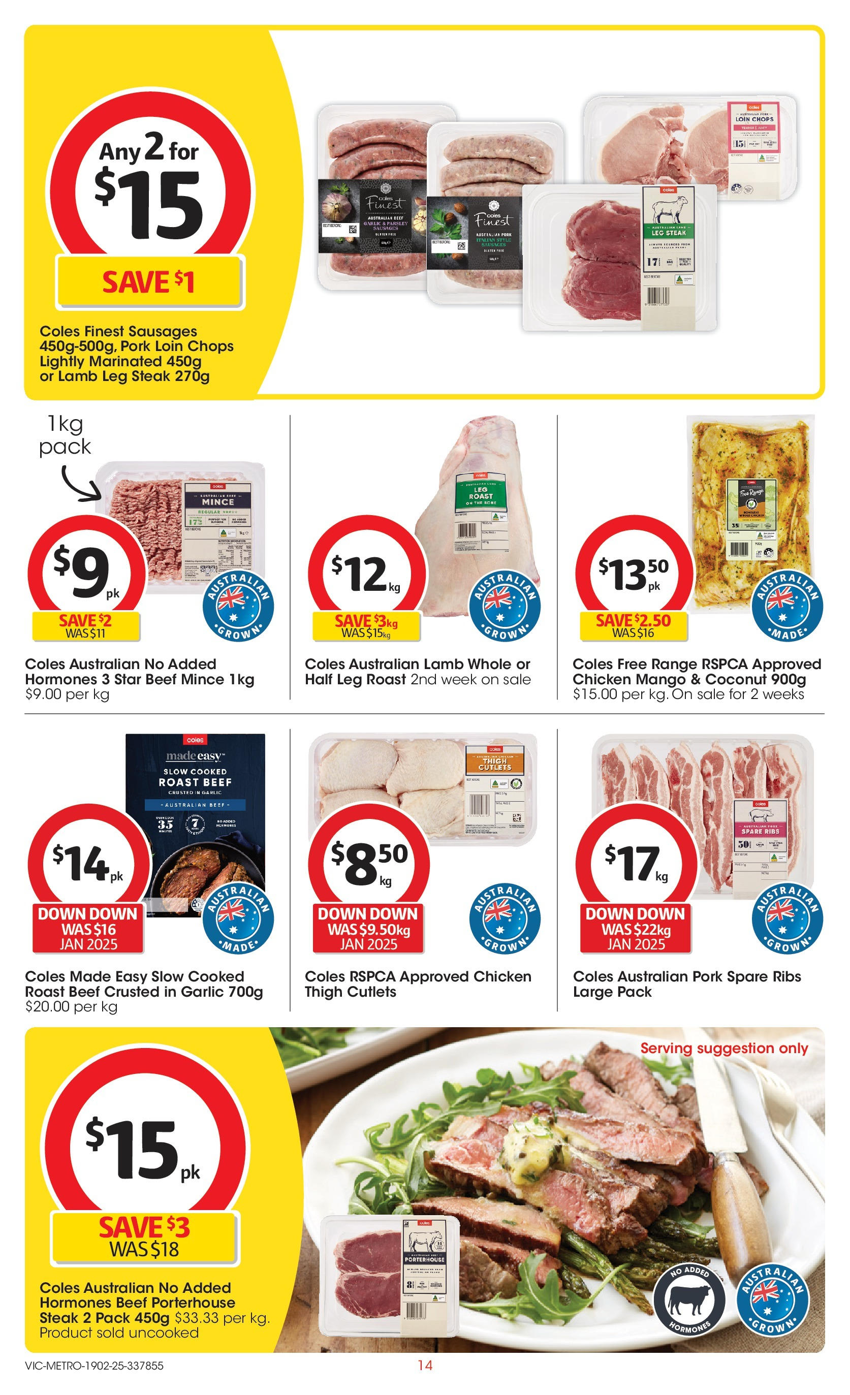 ﻿﻿Coles catalogue valid from 19/02/2025 > Online Australia | Page: 14 | Products: Chicken, Lamb, Beef, Steak