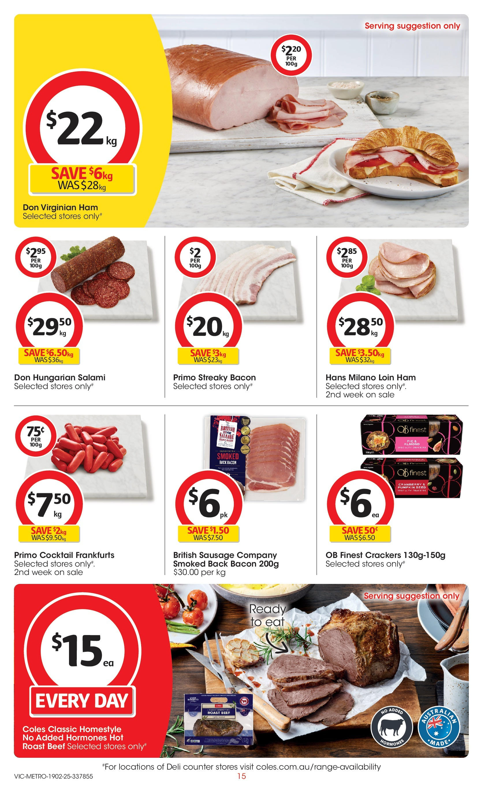 ﻿﻿Coles catalogue valid from 19/02/2025 > Online Australia | Page: 15 | Products: Bacon, Crackers, Ham, Pumpkin