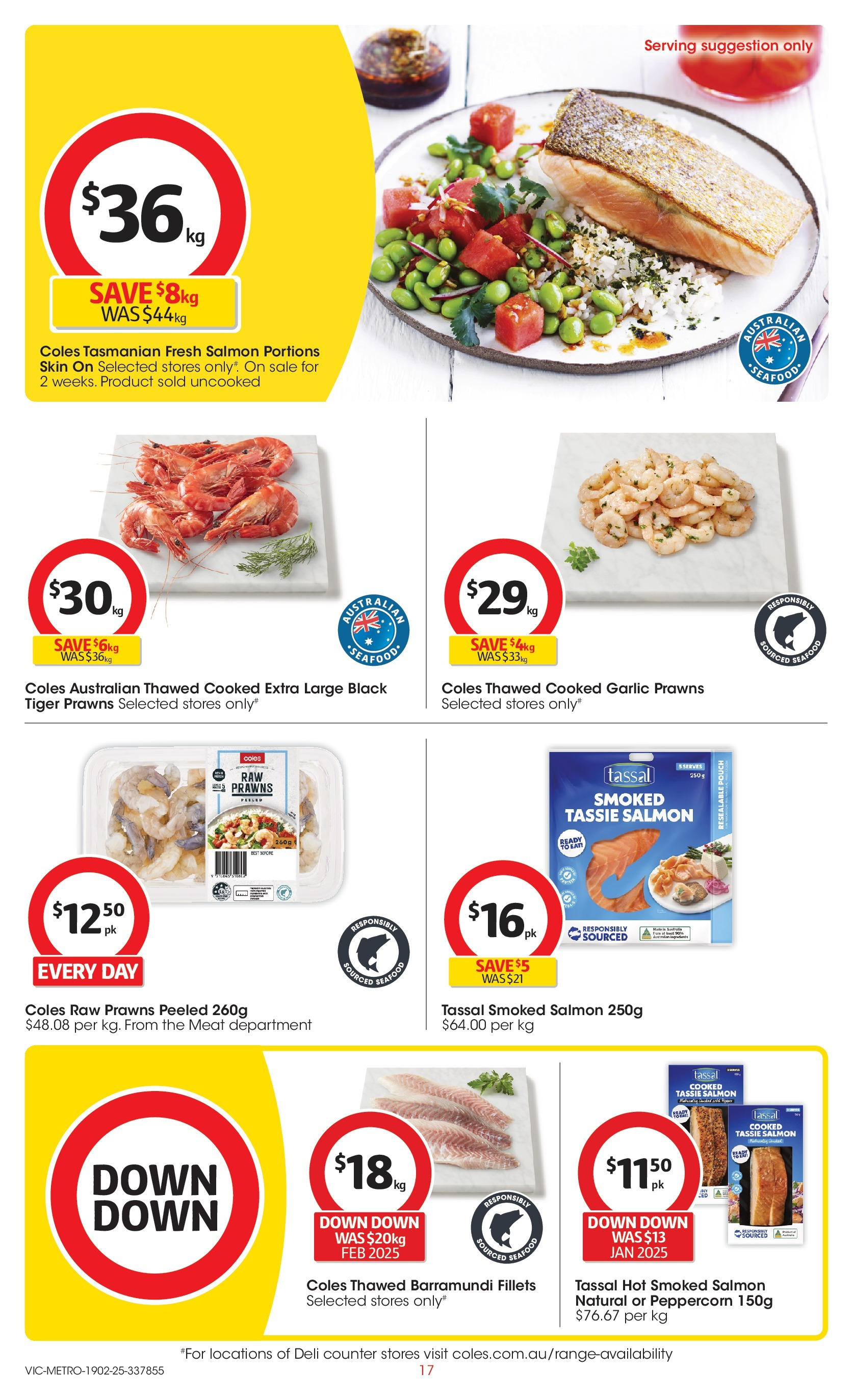 ﻿﻿Coles catalogue valid from 19/02/2025 > Online Australia | Page: 17 | Products: Meat, Prawns, Salmon, Garlic