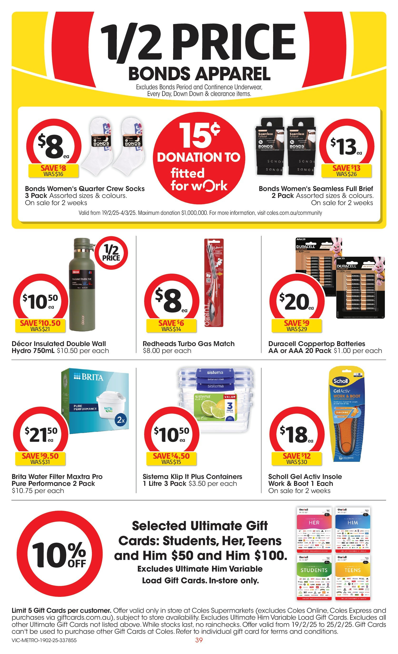 ﻿﻿Coles catalogue valid from 19/02/2025 > Online Australia | Page: 39 | Products: Decor, Water, Socks, Batteries