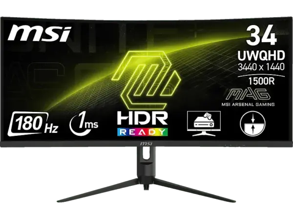 MSI MAG 342CQRDE E2 34 Zoll Curved Gaming Monitor, UWQHD, 1 ms Reaktionszeit, 300 cd/m&sup2;, 180 Hz, Schwarz