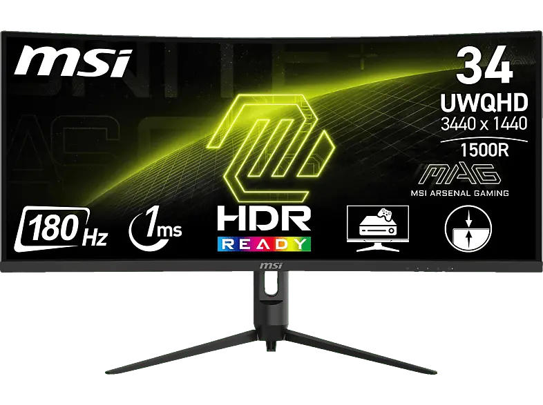 MSI MAG 342CQRDE E2 Gaming Monitor 34 Zoll, 3.440 x 1.440 Pixel UWQHD, 180Hz, 1ms, Curved, Schwarz