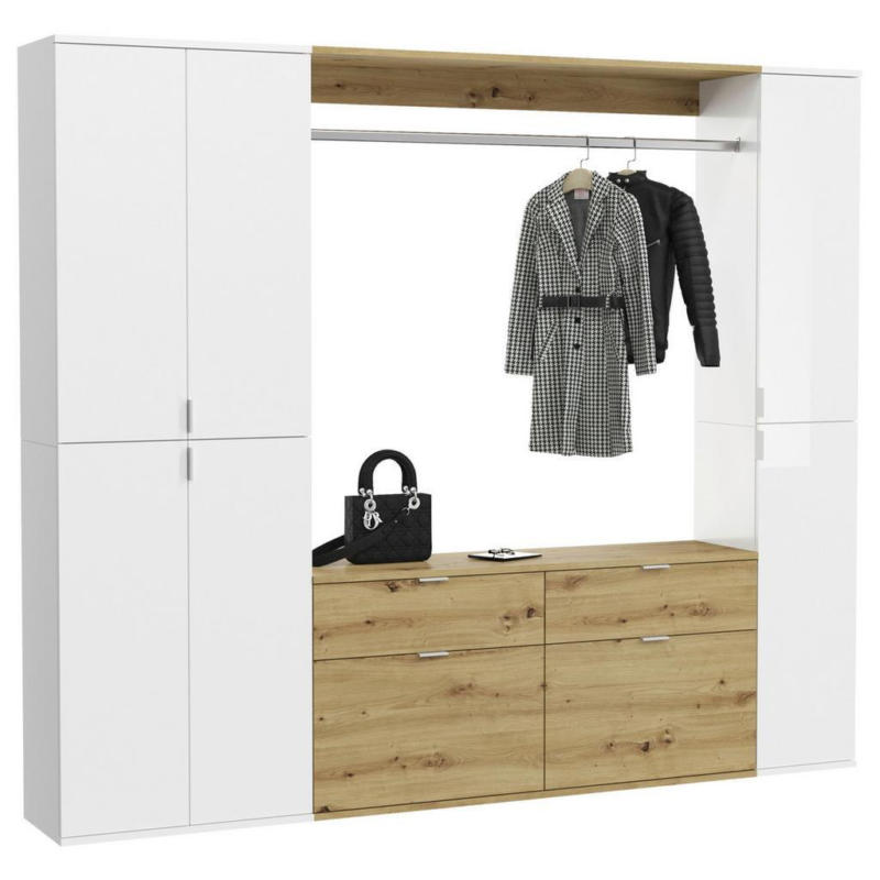 Garderobe Projekt X 3-teilig Weiß/eiche Artisan B: 212 Cm