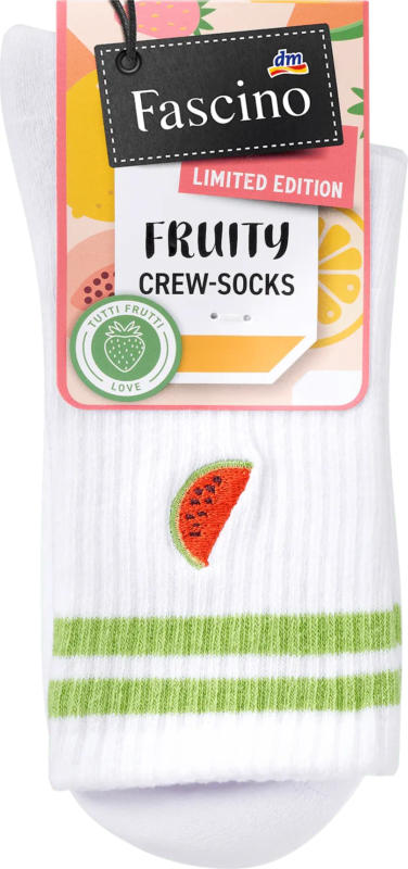 Fascino Crew Socken mit Melonen-Stickerei weiß Gr. 39-42