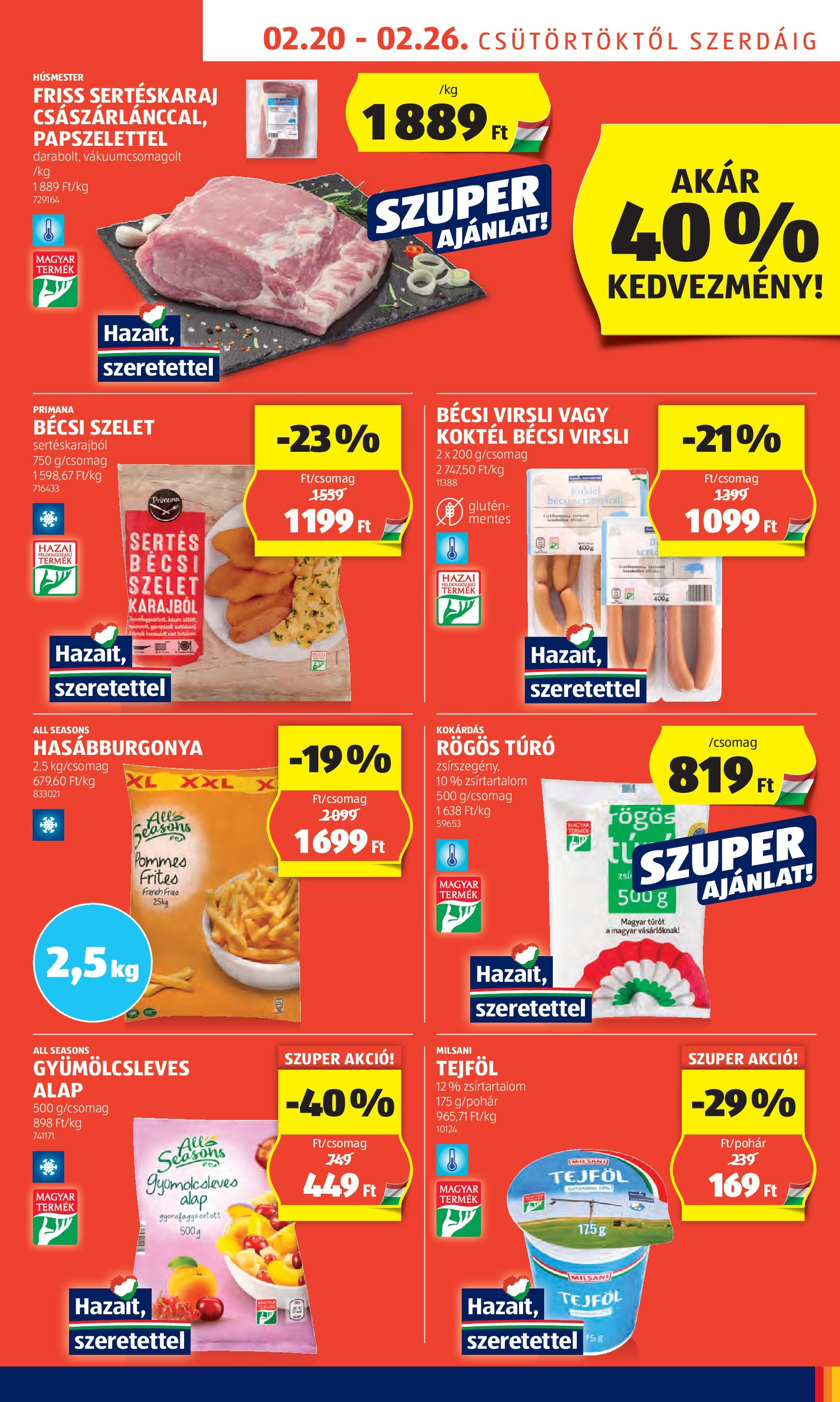 Aldi Akciós újság - 2025.02.20. -tól/töl > akció, lapozható szórólap 🛍️ | Oldal: 5 | Termékek: Virsli, Sertéskaraj, Rögös túró, Túró