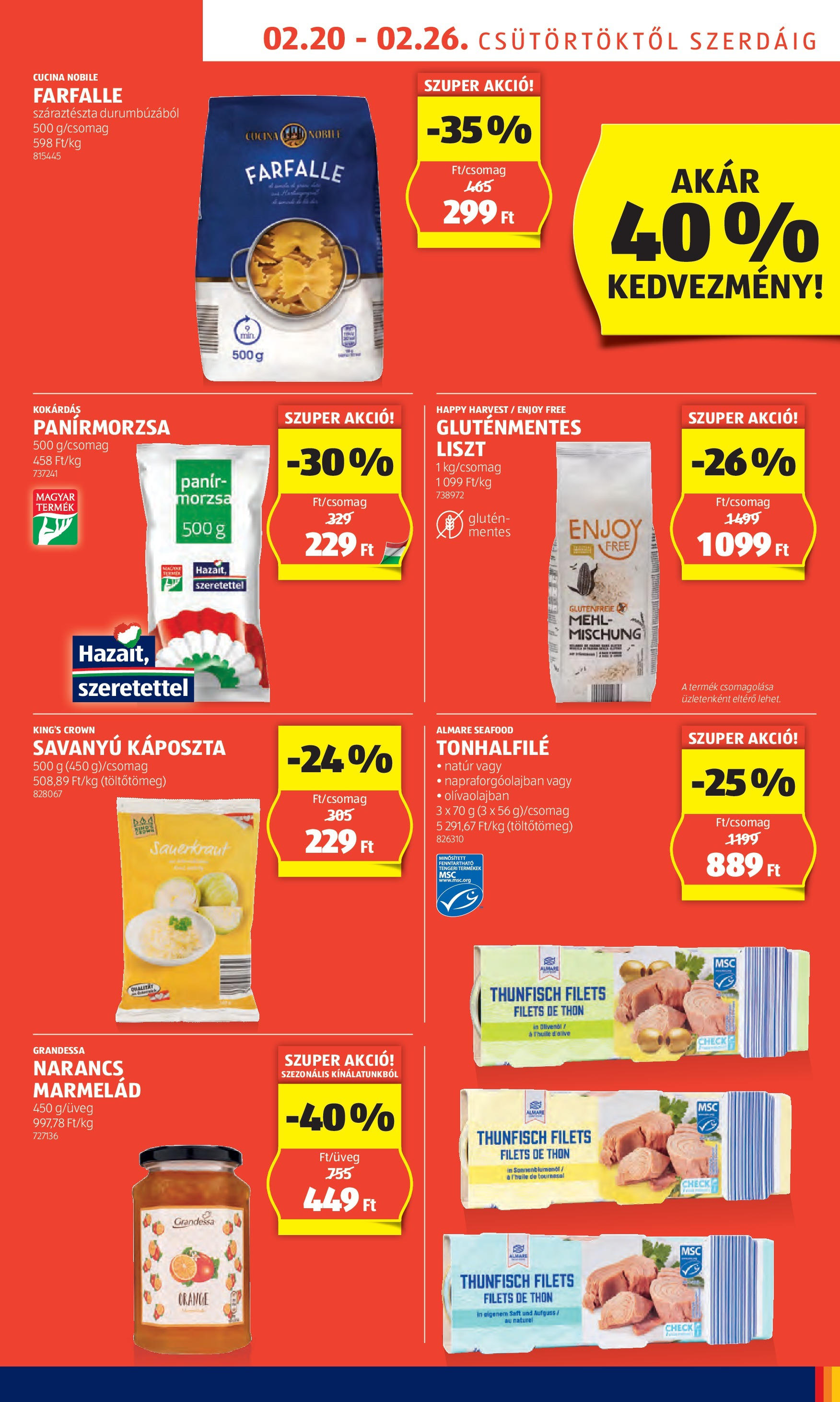 Aldi Akciós újság - 2025.02.20. -tól/töl > akció, lapozható szórólap 🛍️ | Oldal: 7 | Termékek: Savanyú káposzta, Panírmorzsa, Gluténmentes, Száraztészta