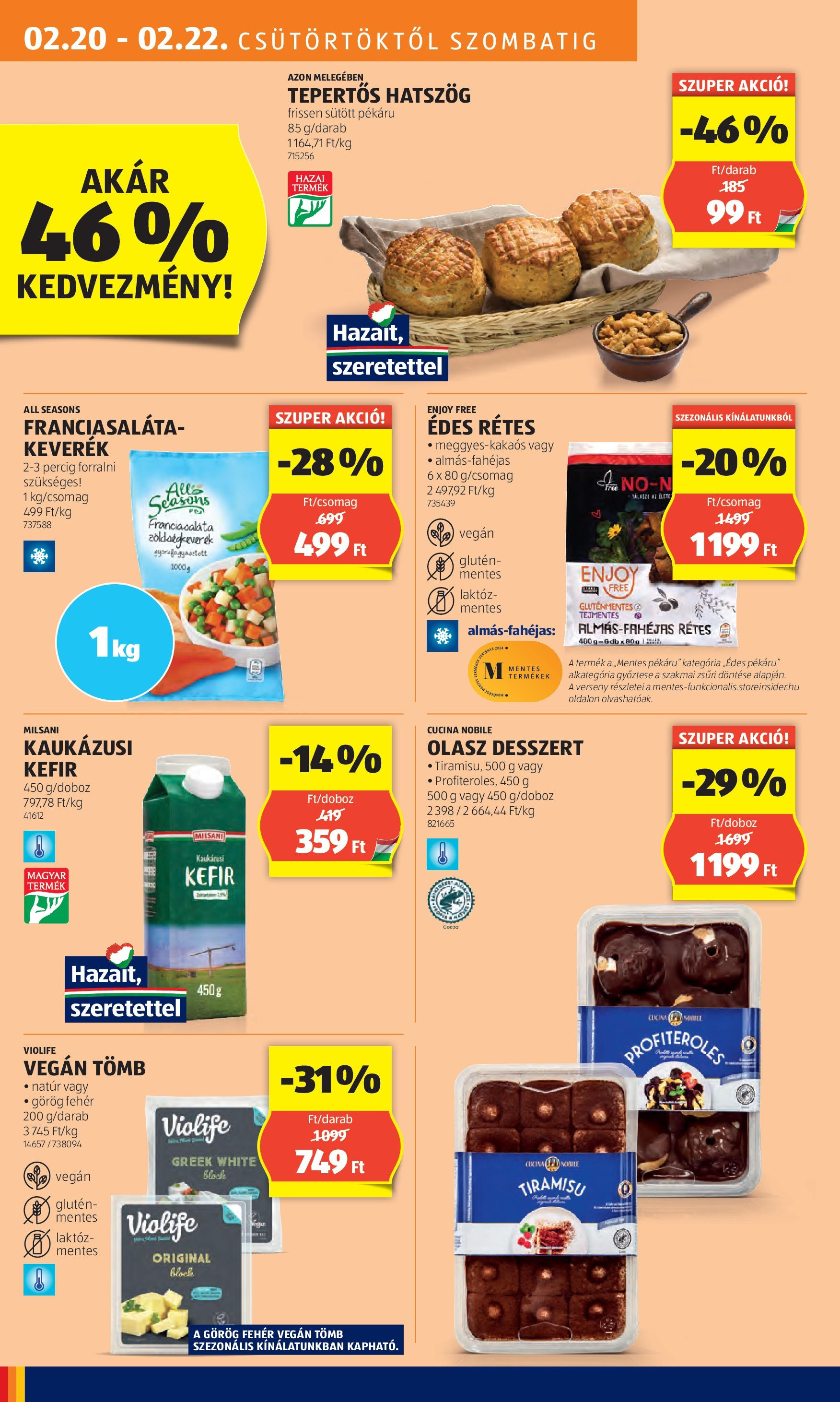 Aldi Akciós újság - 2025.02.20. -tól/töl > akció, lapozható szórólap 🛍️ | Oldal: 14 | Termékek: Tiramisu, Profiteroles, Gluténmentes, Vegán