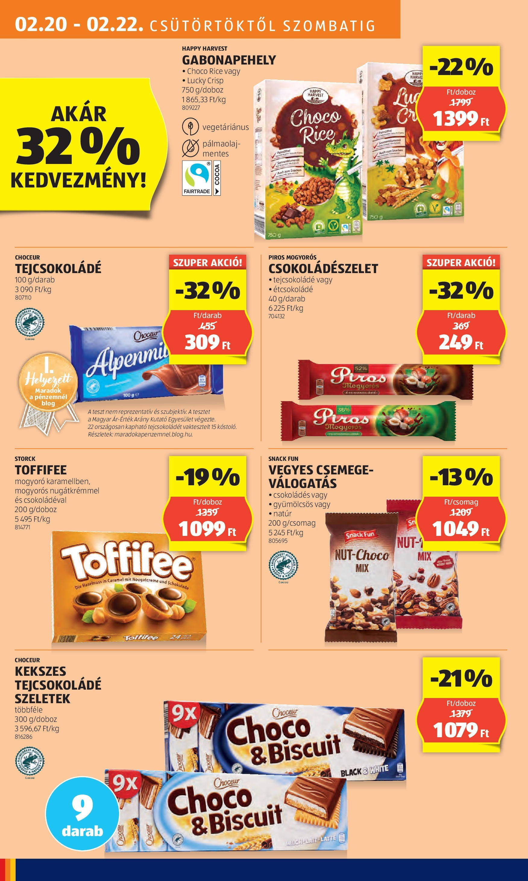 Aldi Akciós újság - 2025.02.20. -tól/töl > akció, lapozható szórólap 🛍️ | Oldal: 16 | Termékek: Gabonapehely, Mogyoró, Étcsokoládé, Tejcsokoládé