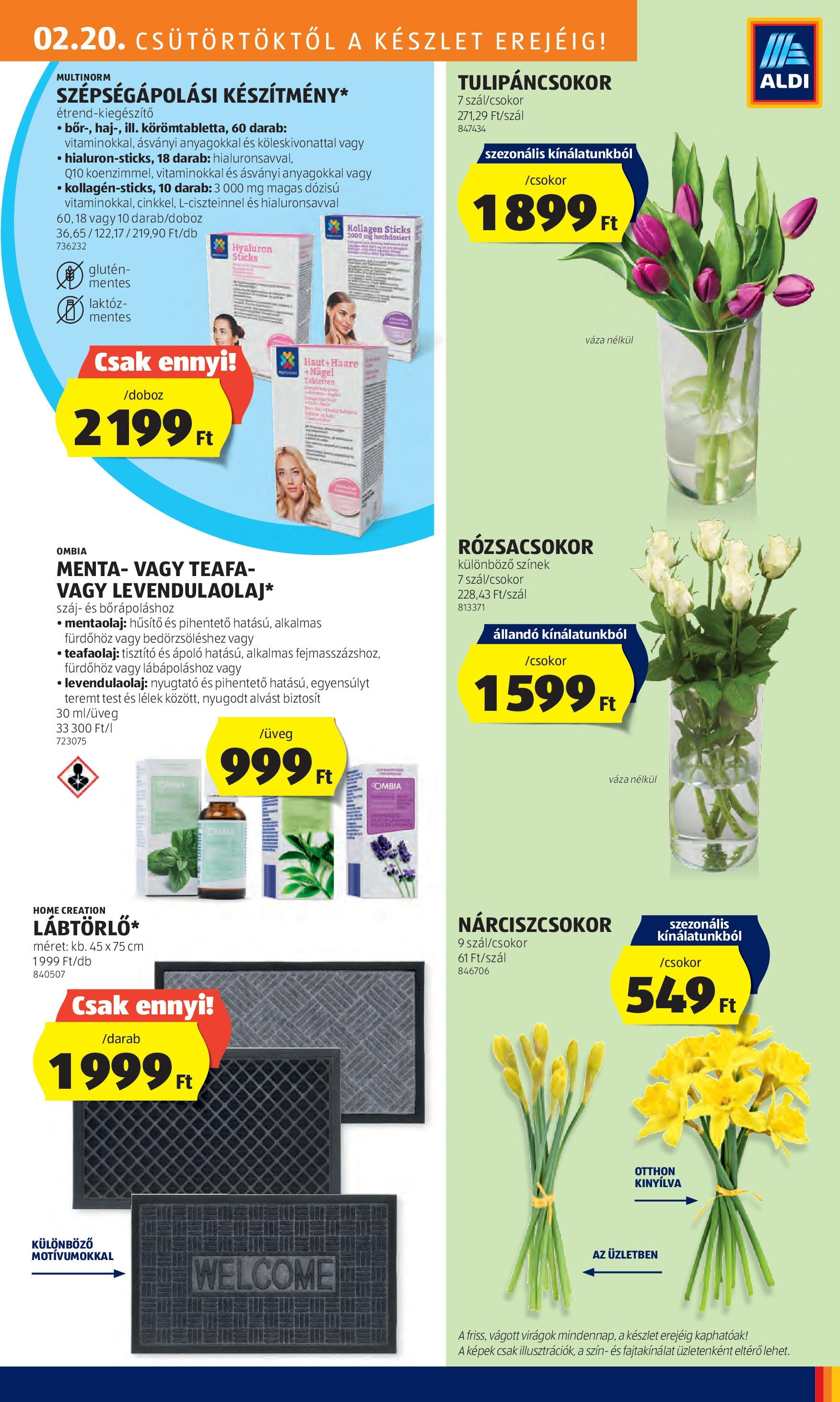 Aldi Akciós újság - 2025.02.20. -tól/töl > akció, lapozható szórólap 🛍️ | Oldal: 33 | Termékek: Teafaolaj, Virágok, Kollagén, Váza