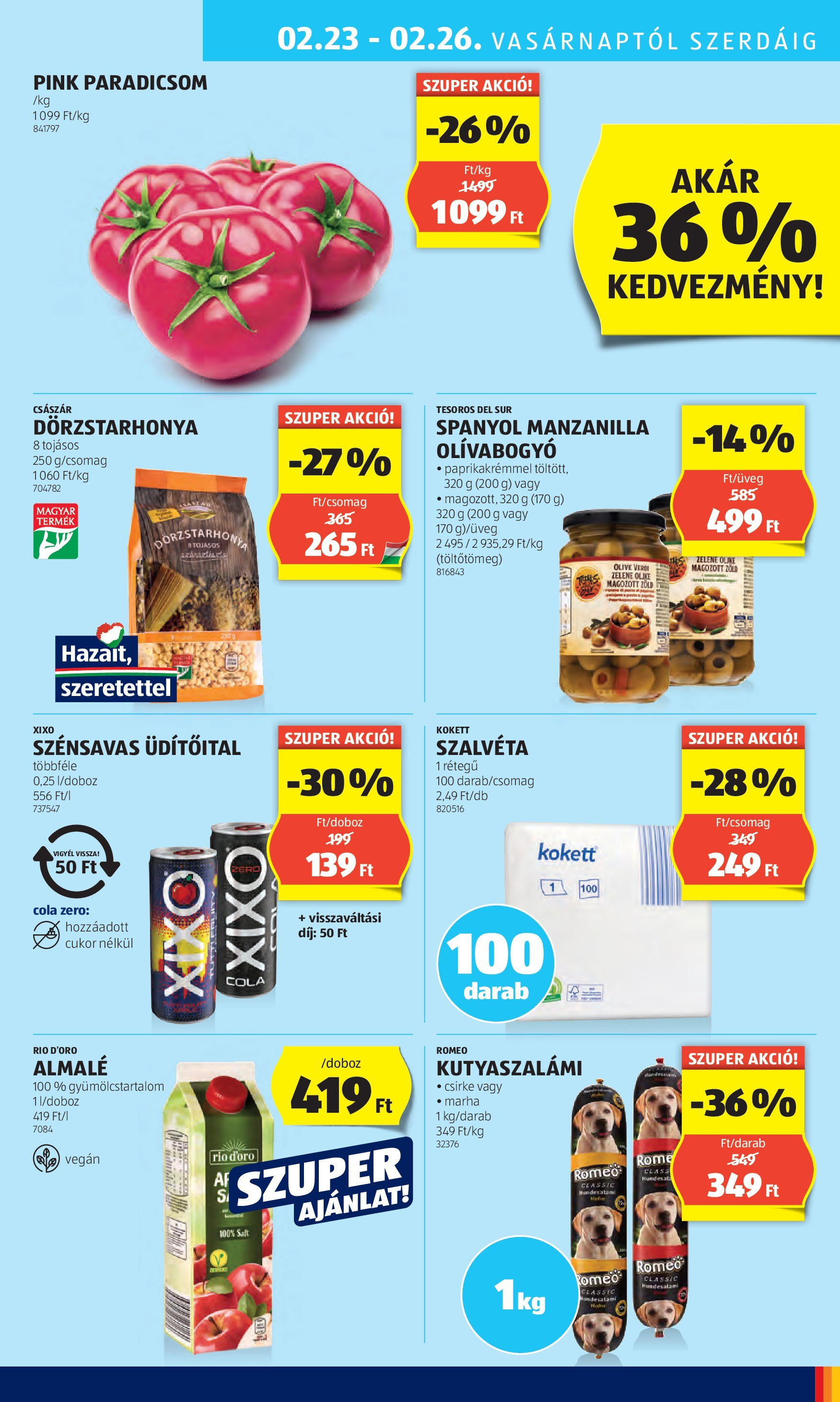 Aldi Akciós újság - 2025.02.20. -tól/töl > akció, lapozható szórólap 🛍️ | Oldal: 39 | Termékek: Paradicsom, Vegán, Almalé, Olívabogyó