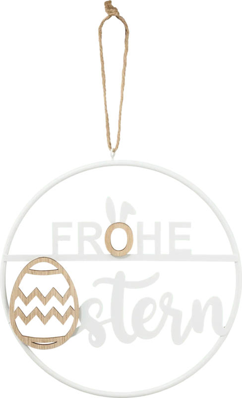 BOLTZE Metallring "Frohe Ostern" mit Holz, weiß