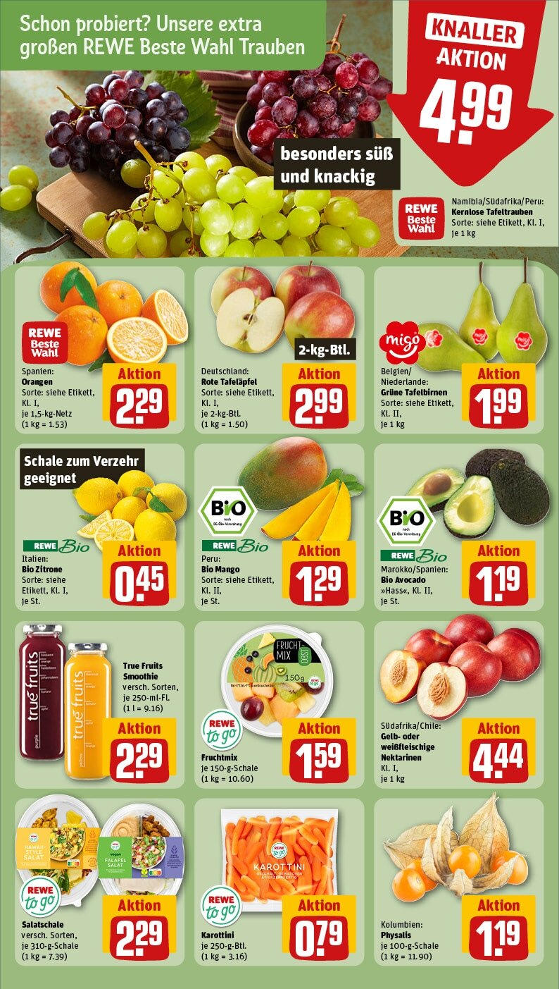 Rewe Prospekt 	 (ab 24.02.2025) zum Blättern » Angebote | Seite: 8 | Produkte: Orangen, Avocado, Mango, Salat