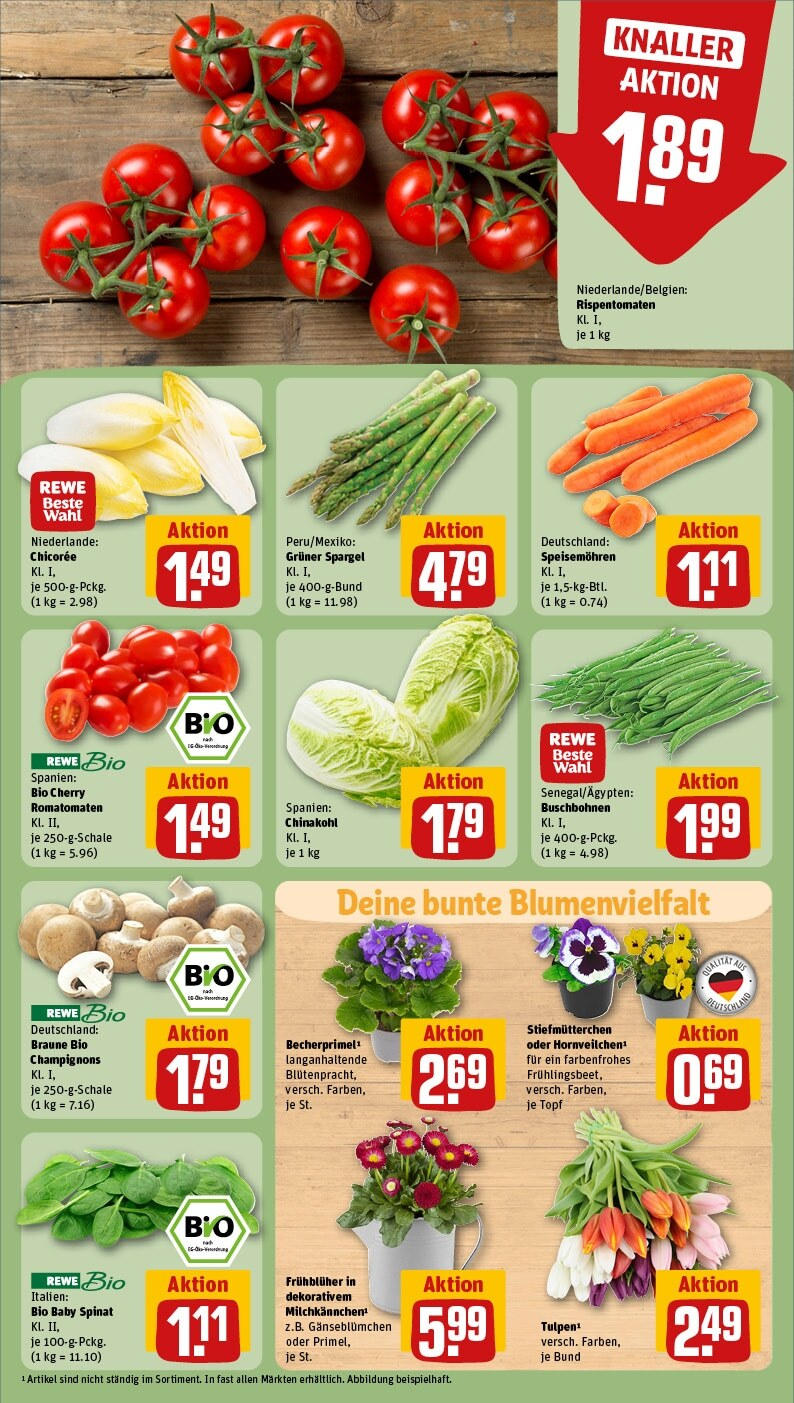 Rewe - Rewe: Wochenangebote (ab 24.02.2025) zum Blättern » Angebote | Seite: 9 | Produkte: Stiefmutterchen, Spargel, Champignons, Chinakohl