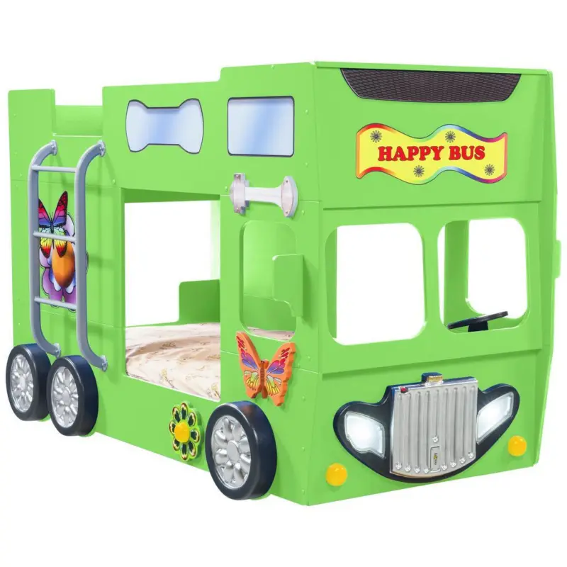 Autobett Happybus Doppeldecker Gr&uuml;n