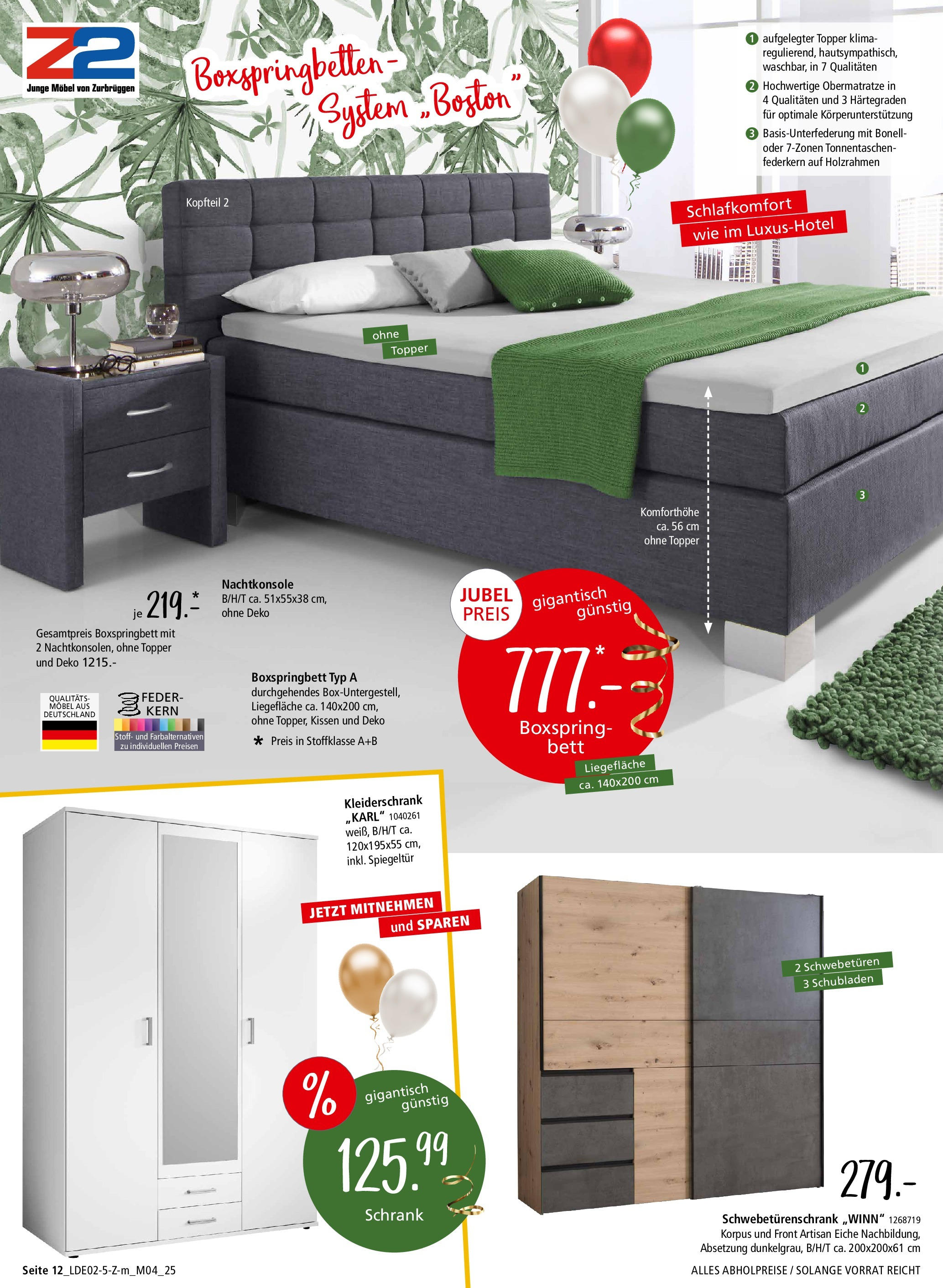 Zurbrüggen Prospekt 	 (ab 22.02.2025) zum Blättern | Seite: 14 | Produkte: Bett, Kissen, Boxspringbett, Schrank