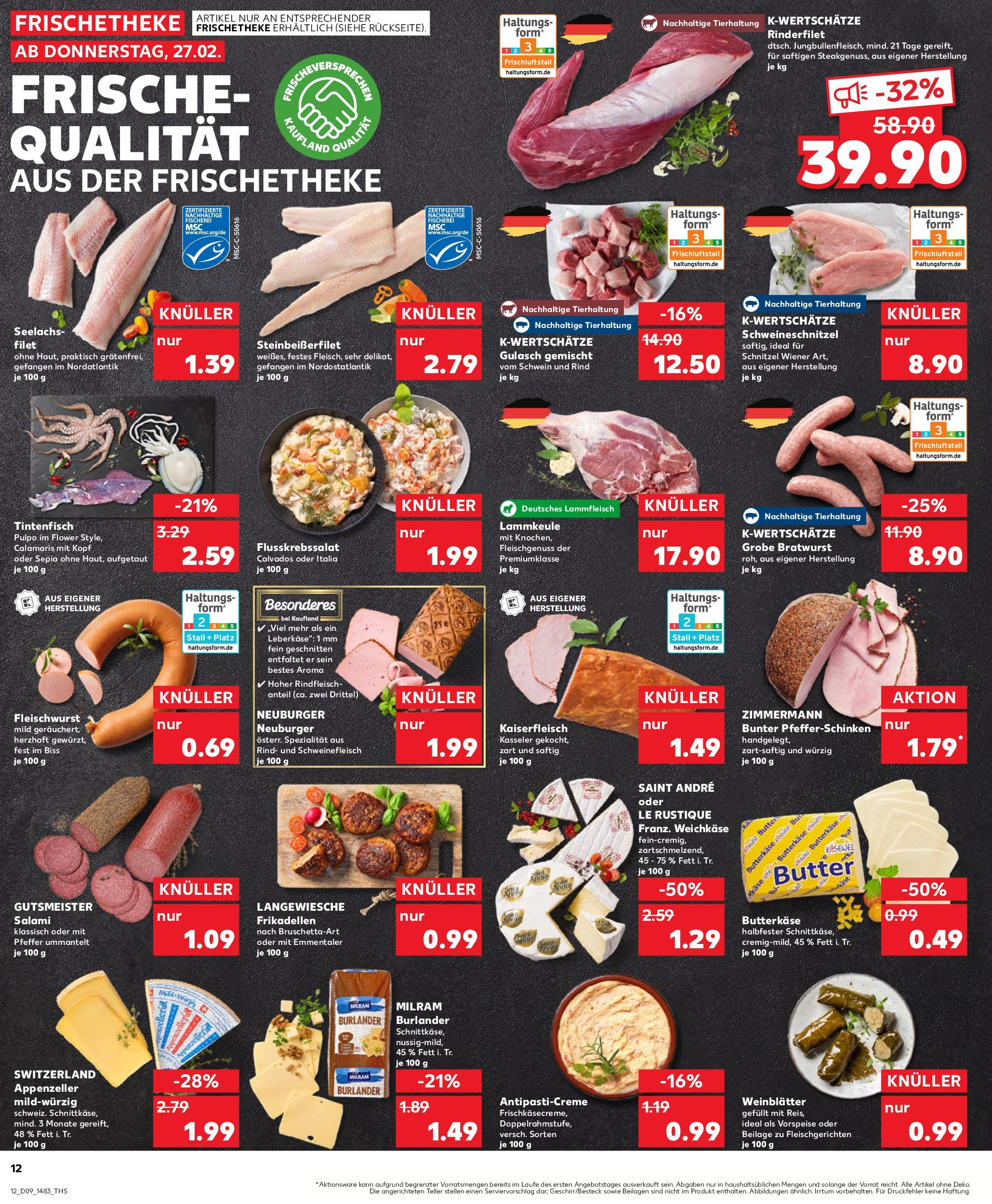 Kaufland - Frankfurt Am Main, Mainzer Landstraße 6 (ab 27.02.2025) » Angebote Online zum Blättern | Seite: 12 | Produkte: Lammkeule, Butter, Bratwurst, Rindfleisch