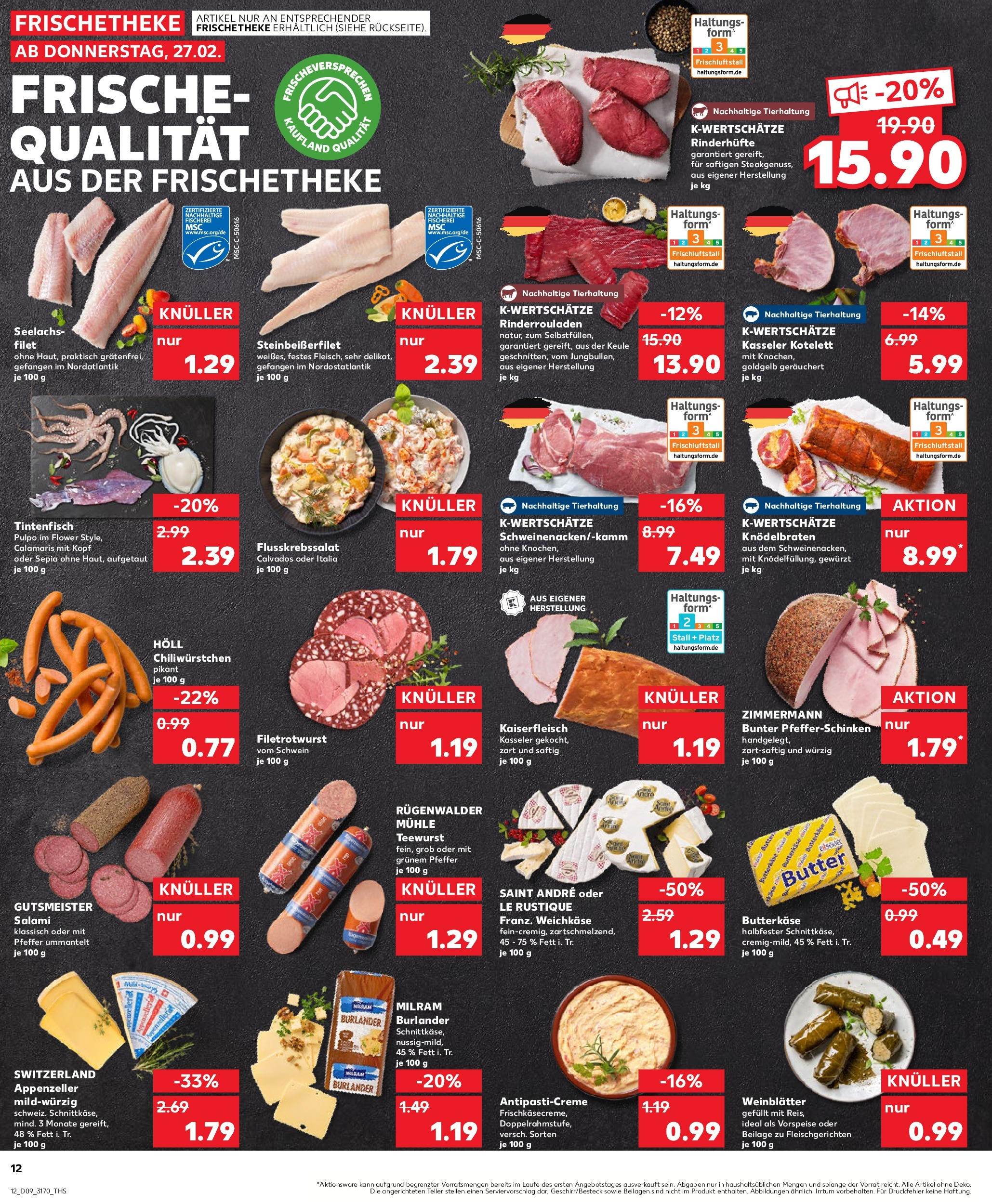 Kaufland - Plauen, Äußere Reichenbacher Straße 64 (ab 27.02.2025) » Angebote Online zum Blättern | Seite: 12 | Produkte: Rinderrouladen, Milram, Pfeffer, Salami