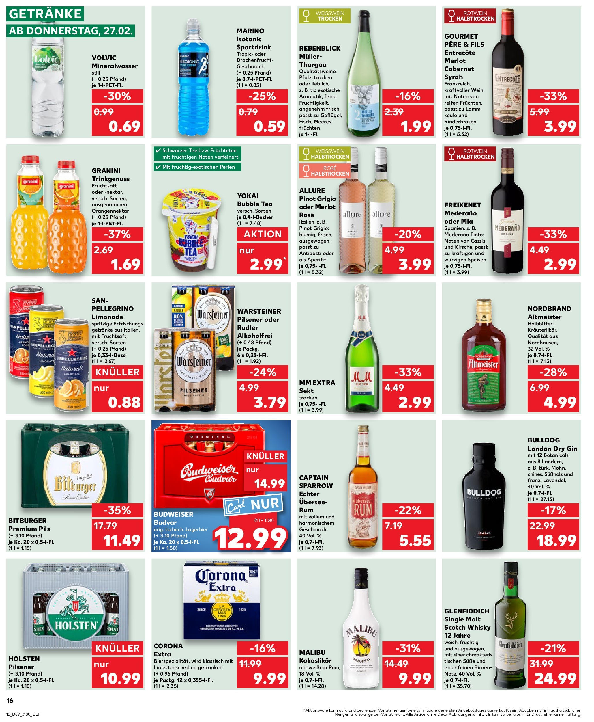 Kaufland - Ahrensfelde, Landsberger Chaussee 17 (ab 27.02.2025) » Angebote Online zum Blättern | Seite: 16 | Produkte: Rotwein trocken, Gin, Volvic, Fruchtsaft