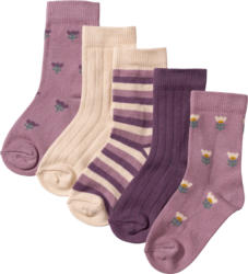 PUSBLU Socken mit Blumen-Muster, weiß + lila, Gr. 27/29