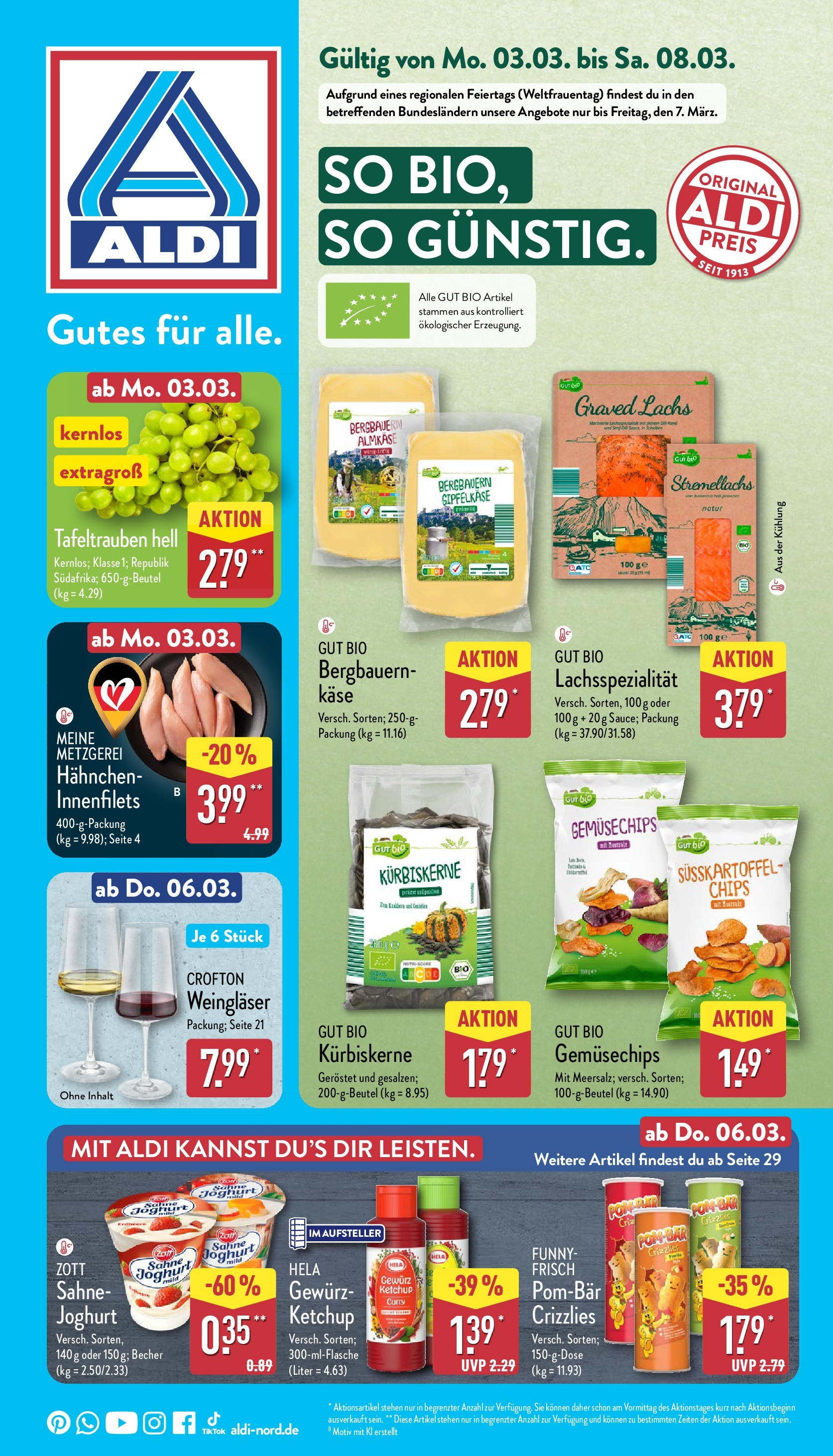 Aldi - ALDI Nord: Wochenangebote (ab 03.03.2025) » Angebote Online | Seite: 1 | Produkte: Käse, Joghurt, Lachs, Sahne