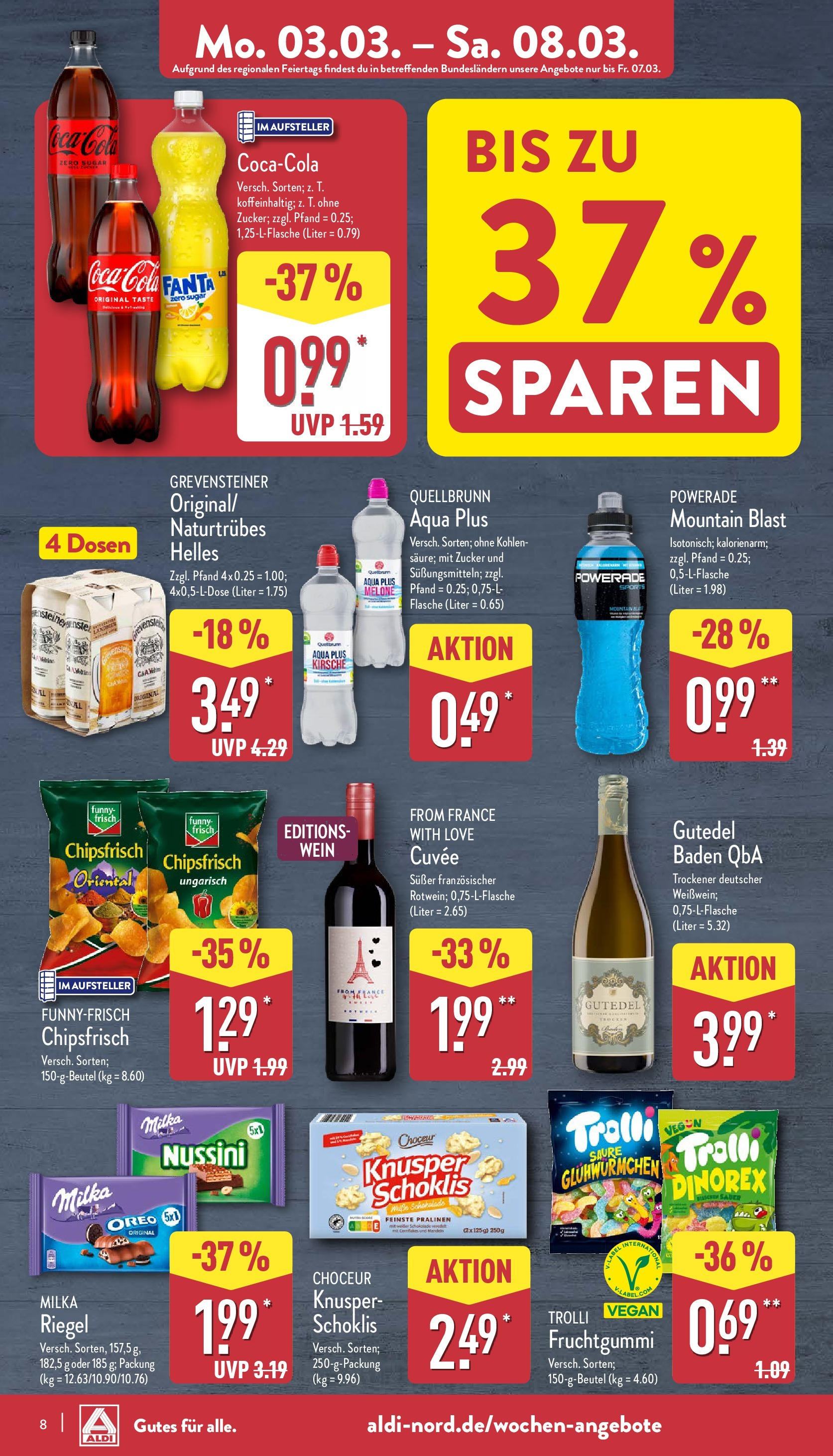 Aldi - ALDI Nord: Wochenangebote (ab 03.03.2025) » Angebote Online | Seite: 8 | Produkte: Coca cola, Fanta, Melone, Wein