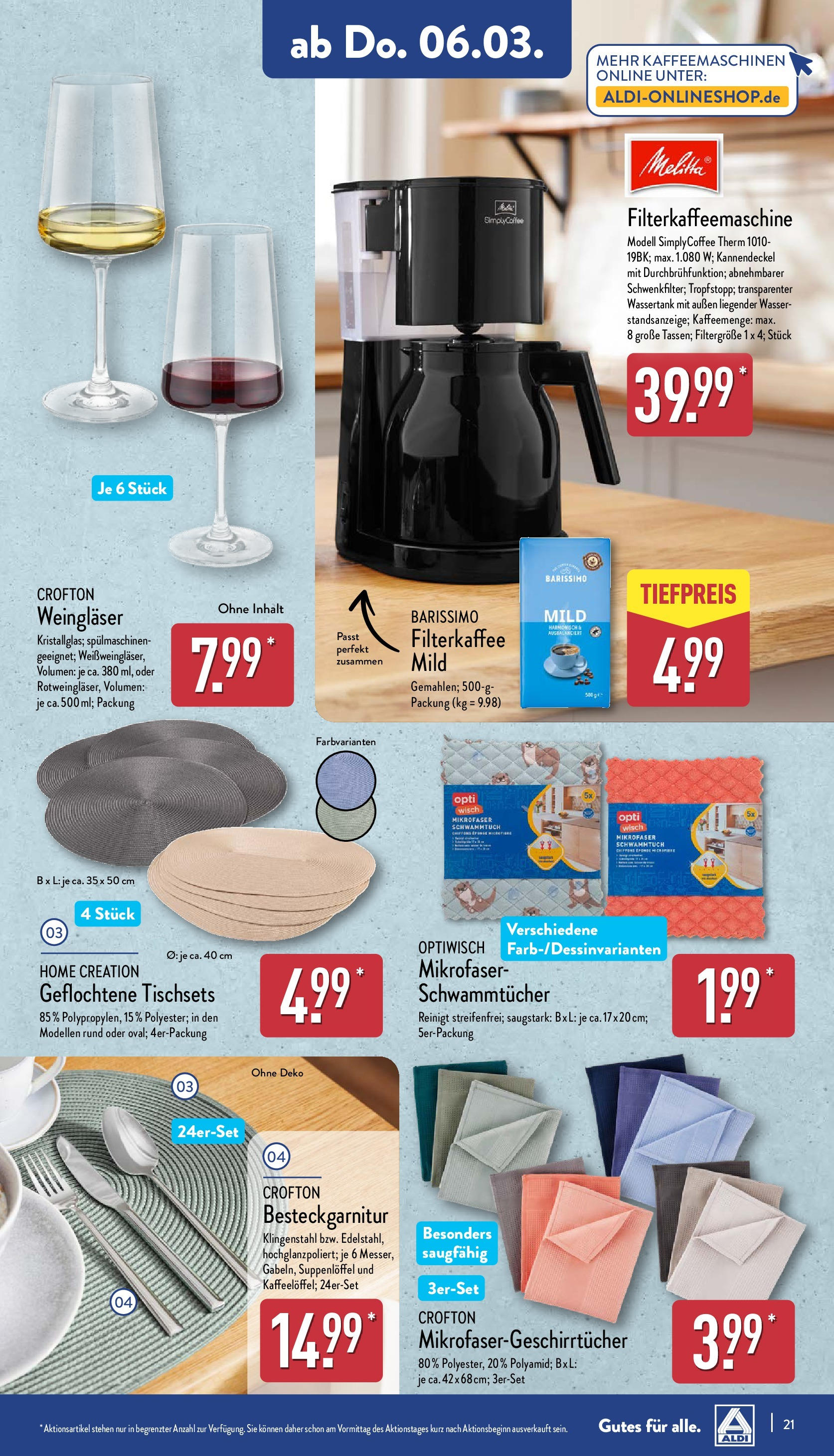 Aldi - ALDI Nord: Wochenangebote (ab 03.03.2025) » Angebote Online | Seite: 21 | Produkte: Wasser, Filterkaffeemaschine, Home creation