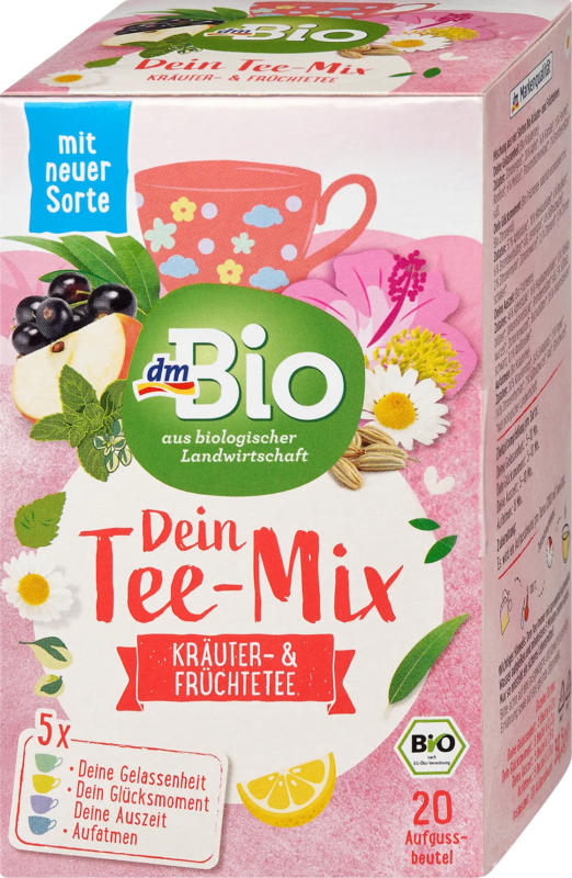 dmBio Tee-Mix, Kräuter- & Früchtetee 4 Sorten (20 Beutel)