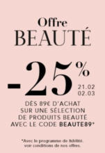 -25% dès 89€ d'achat sur une sélection de produits beauté