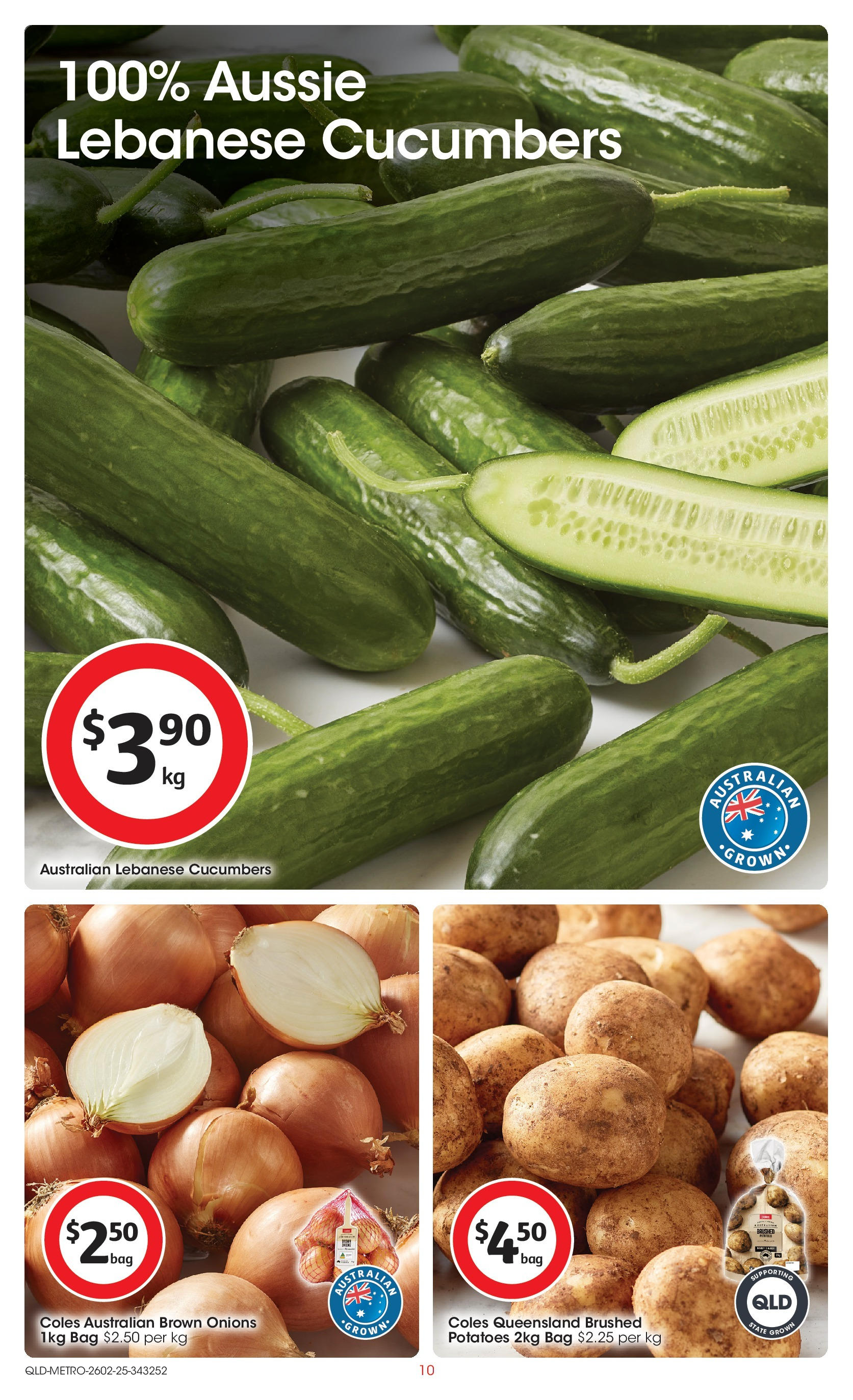 ﻿﻿Coles catalogue valid from 25/02/2025 > Online Australia | Page: 10 | Products: Cucumbers, Potatoes, Onions, Bag