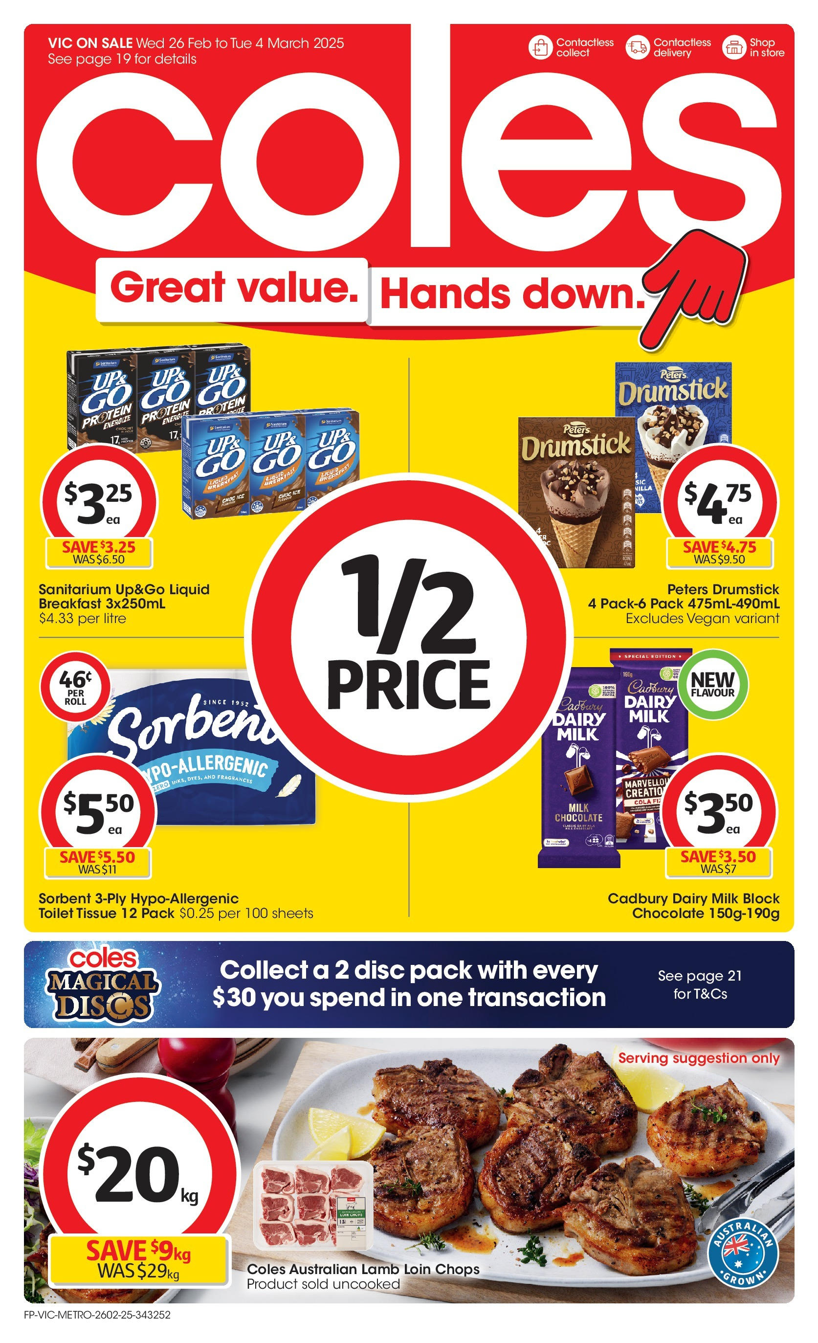 ﻿﻿Coles catalogue valid from 25/02/2025 > Online Australia | Page: 1 | Products: Milk, Dairy, Chocolate, Lamb