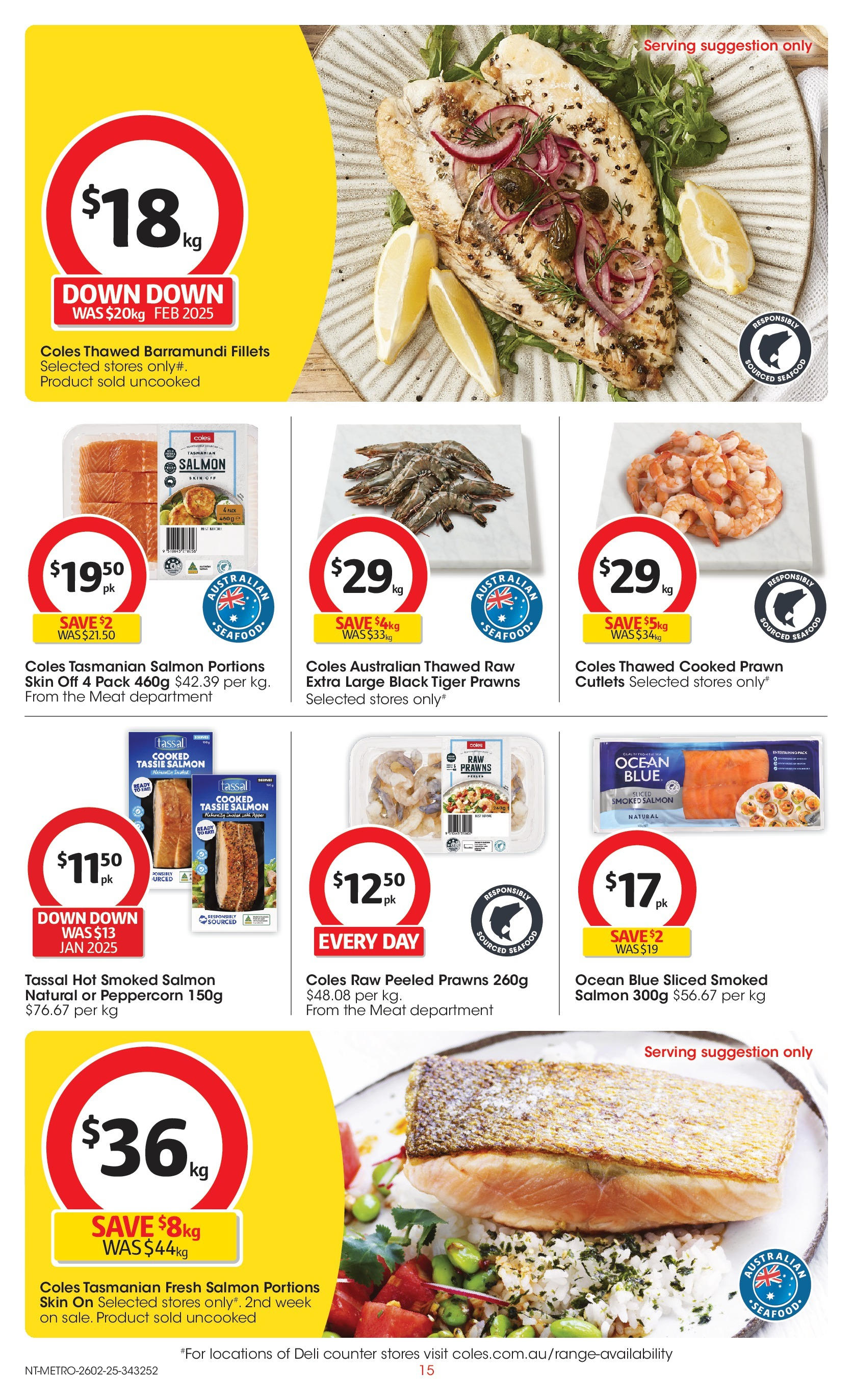 ﻿﻿Coles catalogue valid from 26/02/2025 > Online Australia | Page: 15 | Products: Meat, Prawns, Salmon, Seafood