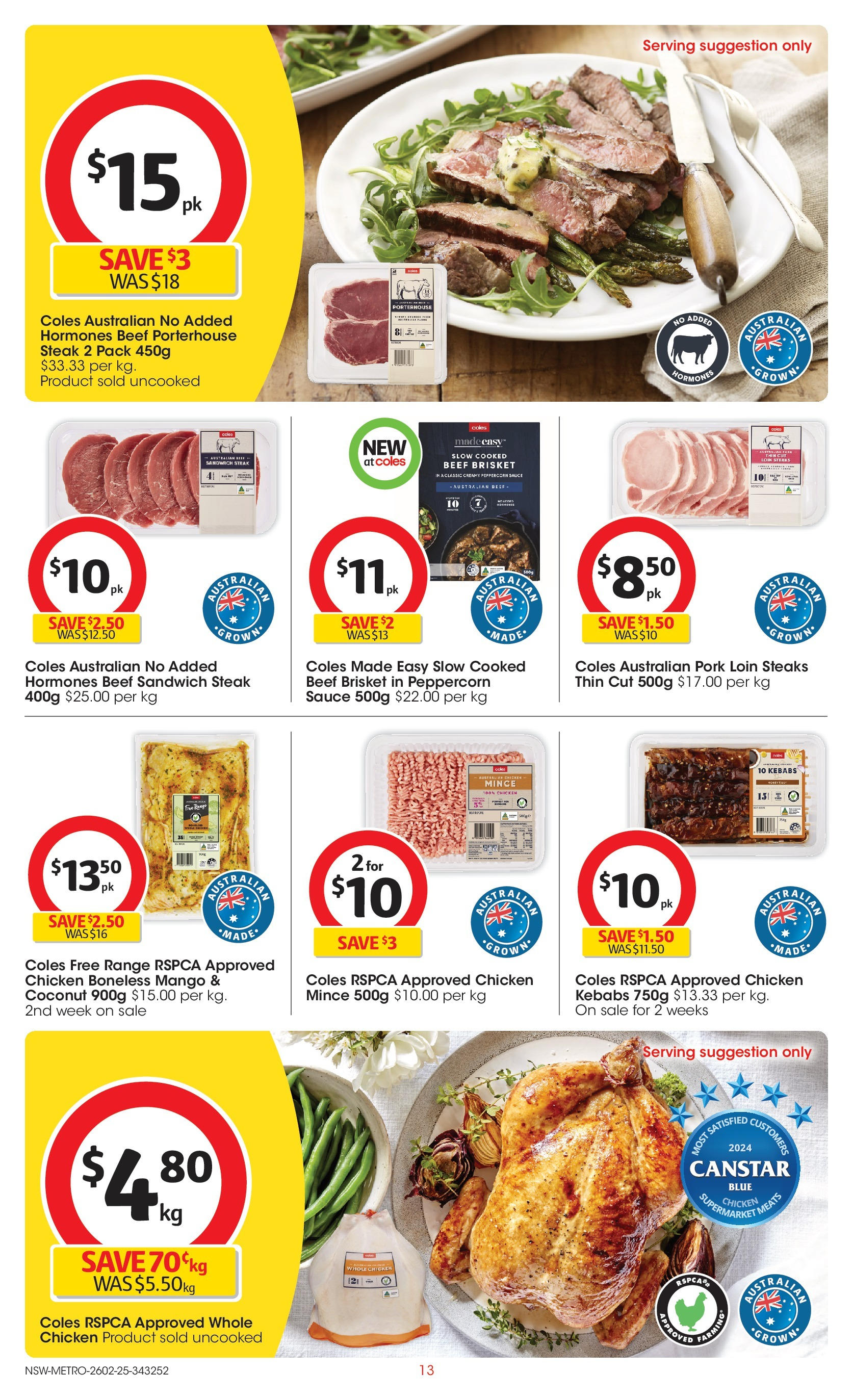 ﻿﻿Coles catalogue valid from 25/02/2025 > Online Australia | Page: 13 | Products: Chicken, Meat, Steak, Sauce