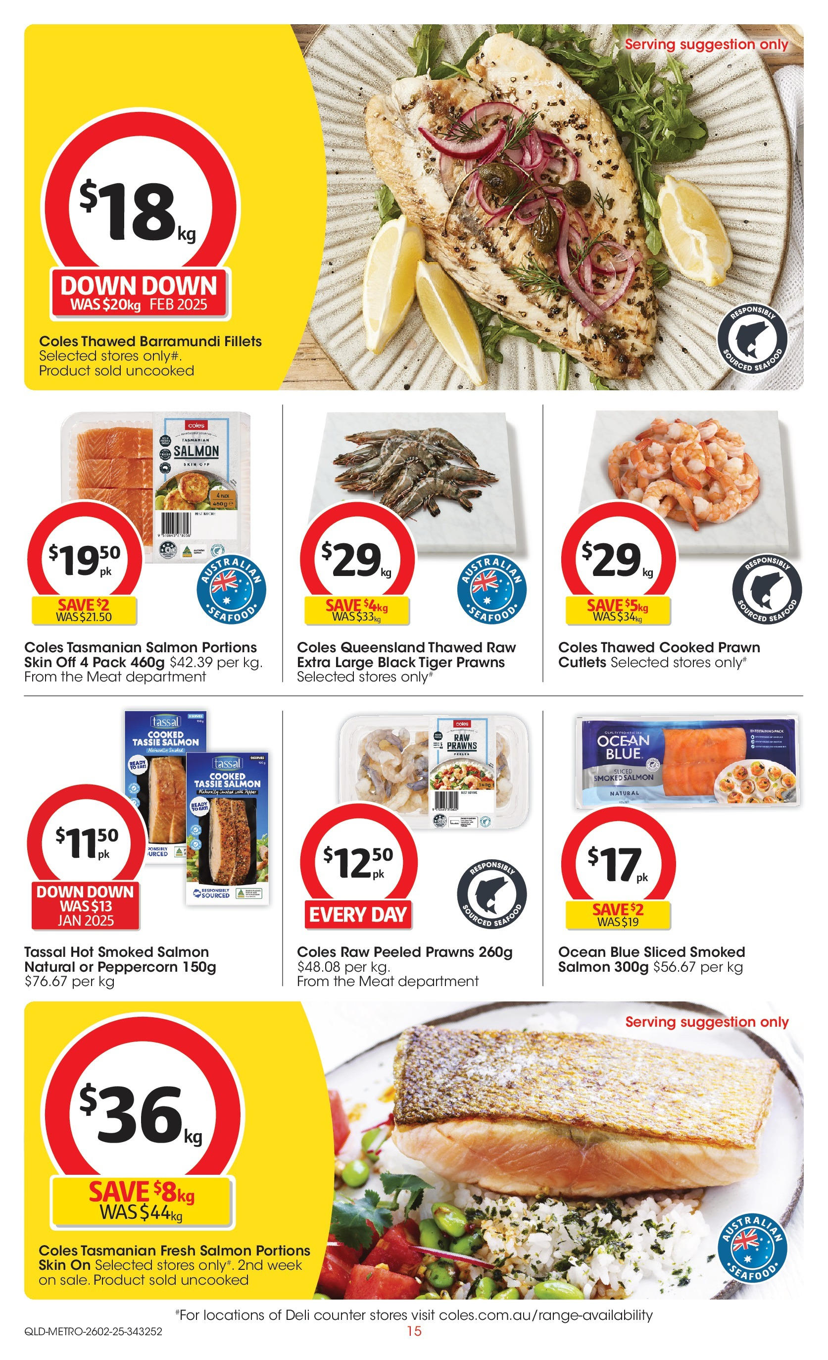 ﻿﻿Coles catalogue valid from 25/02/2025 > Online Australia | Page: 15 | Products: Meat, Prawns, Salmon, Seafood