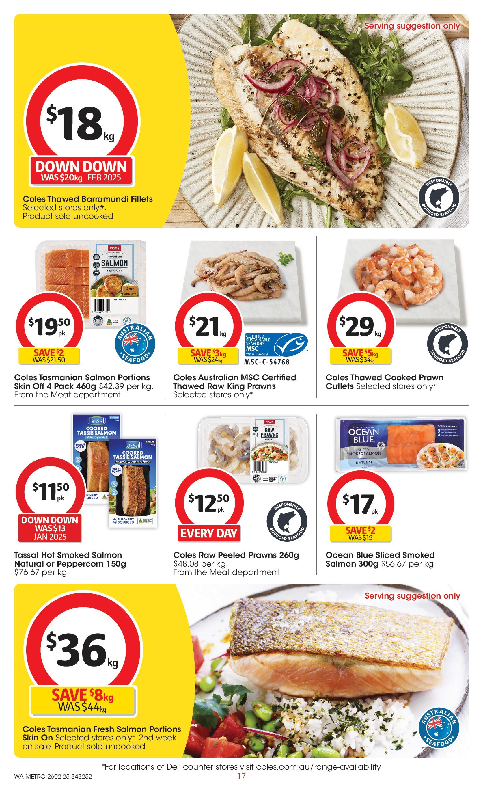 ﻿﻿Coles catalogue valid from 26/02/2025 > Online Australia | Page: 17 | Products: Prawns, Salmon, Sustainable, Seafood