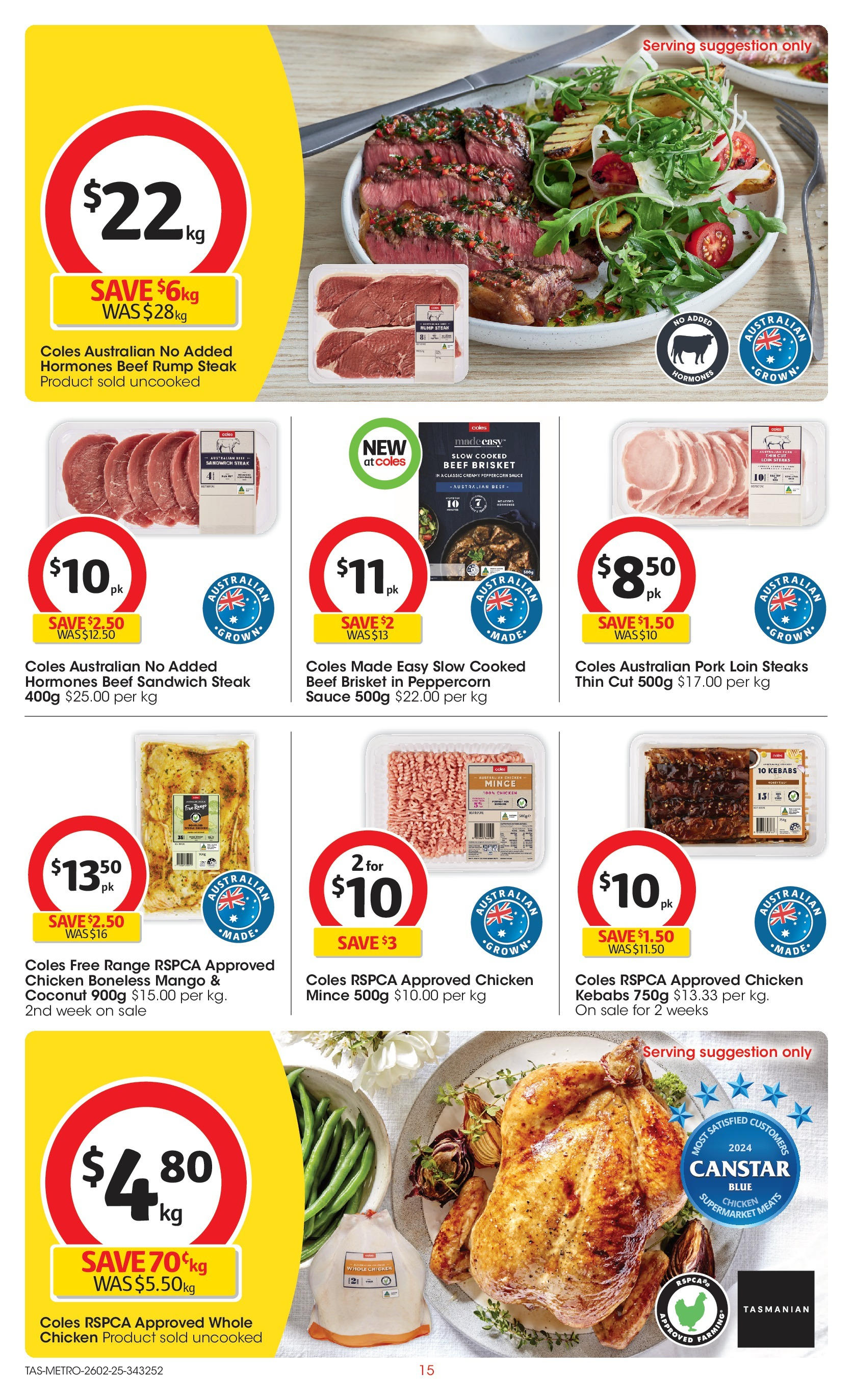 ﻿﻿Coles catalogue valid from 26/02/2025 > Online Australia | Page: 15 | Products: Chicken, Beef, Sauce, Mango