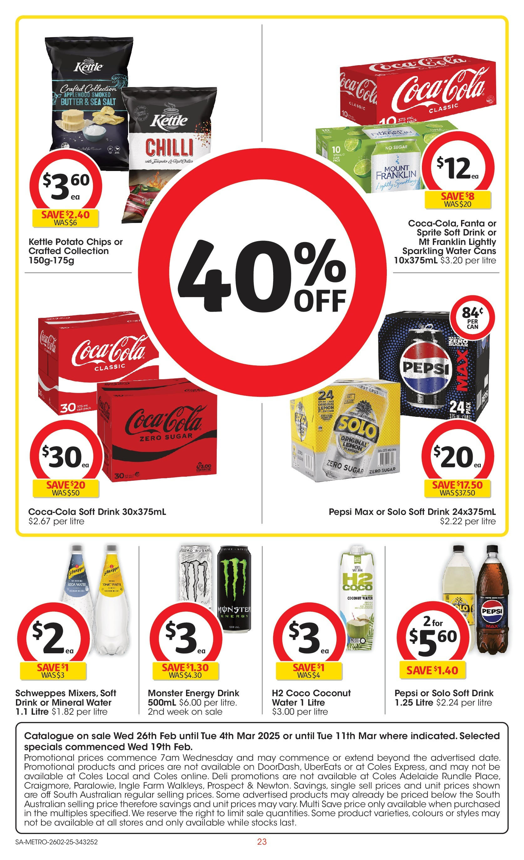 ﻿﻿Coles catalogue valid from 26/02/2025 > Online Australia | Page: 23 | Products: Energy drink, Salt, Pepsi Max, Kettle