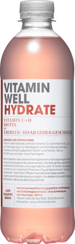 Vitamin Well Erfrischungsgetränk, Hydrate Erdbeer-Rhabarber