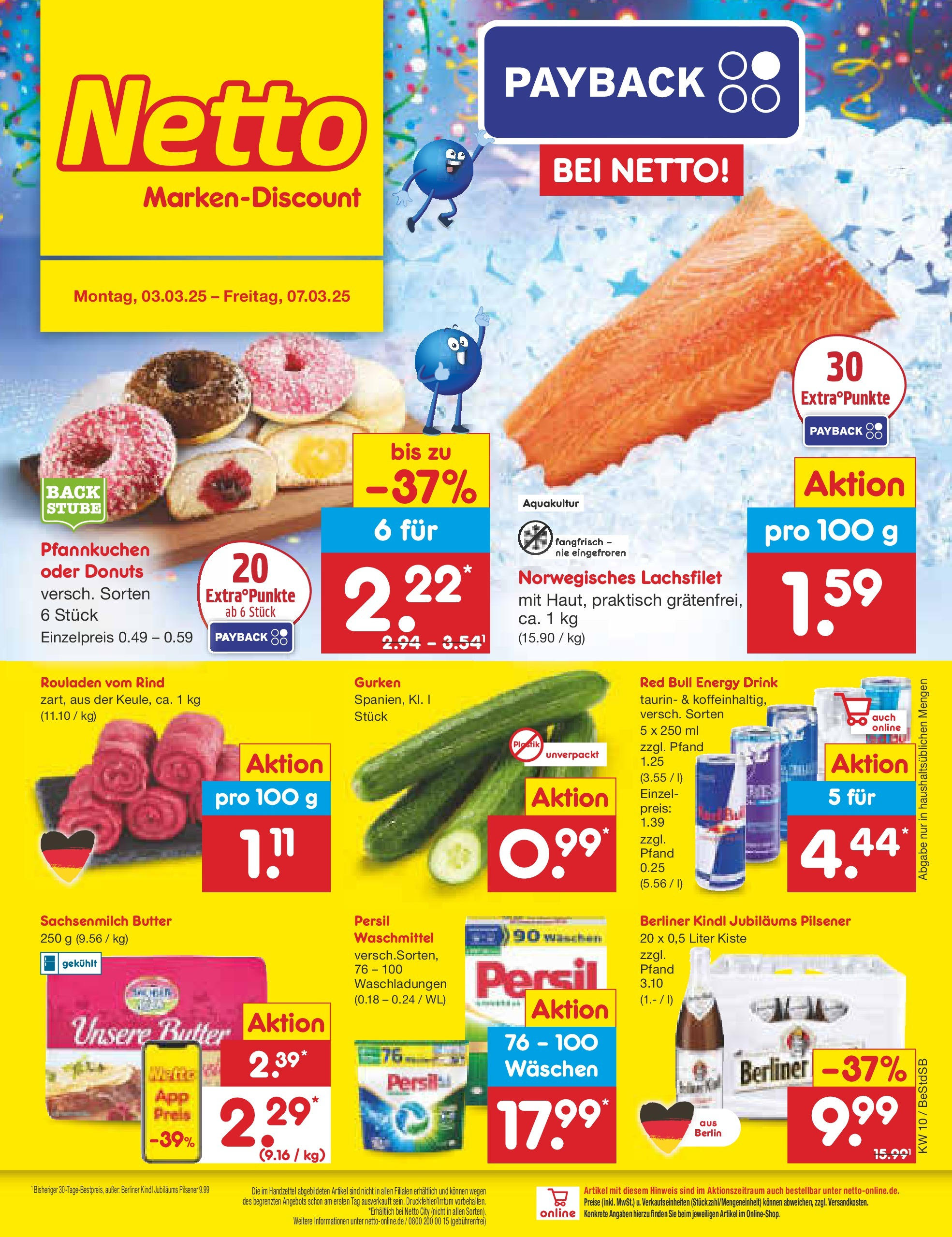 Netto Marken-Discount - Berlin-Spandau (ab 03.03.2025) » Angebote | Seite: 1 | Produkte: Energy, Pfannkuchen, Donuts, Gurken