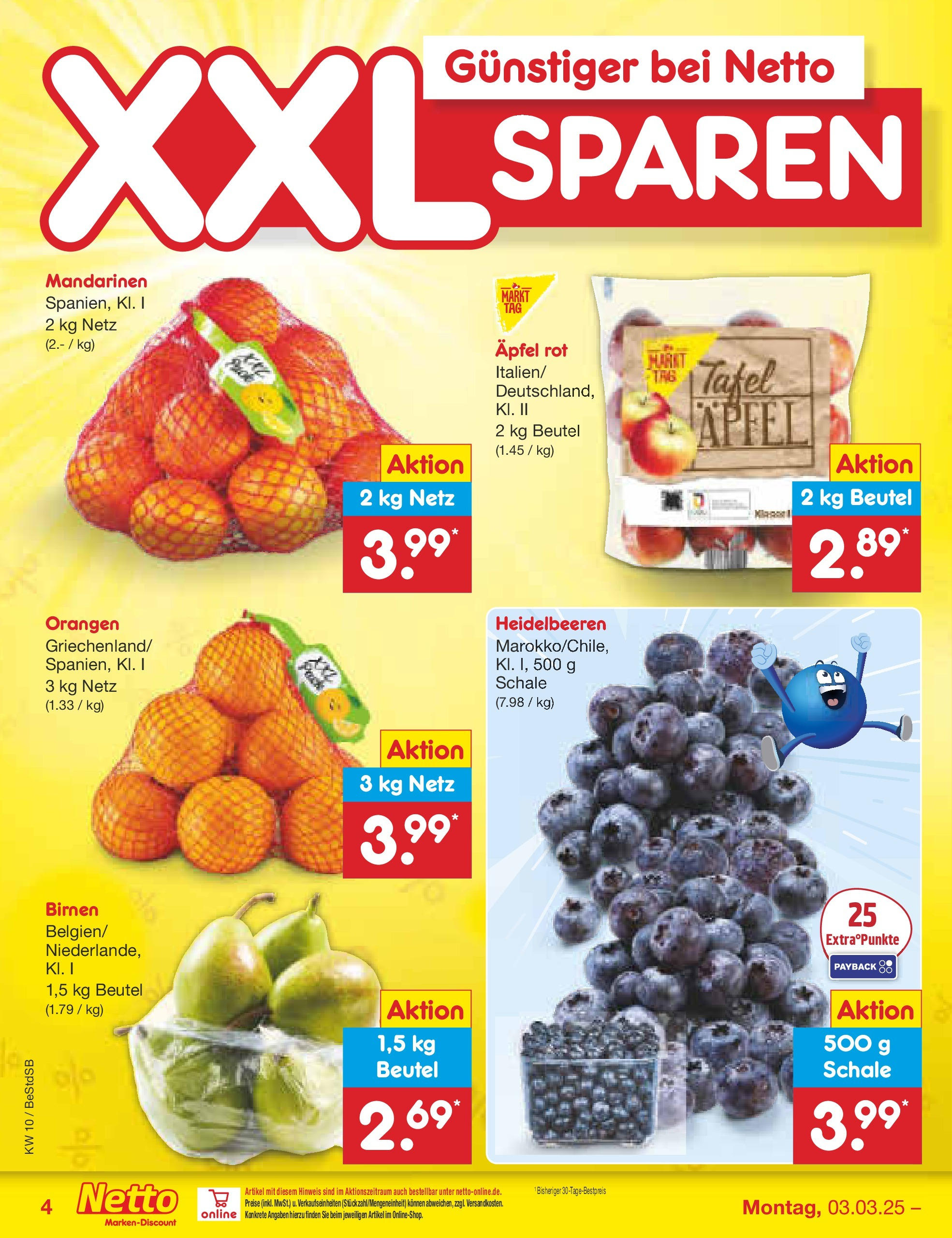 Netto Marken-Discount - Berlin-Spandau (ab 03.03.2025) » Angebote | Seite: 4 | Produkte: Äpfel, Mandarinen, Orangen, Heidelbeeren