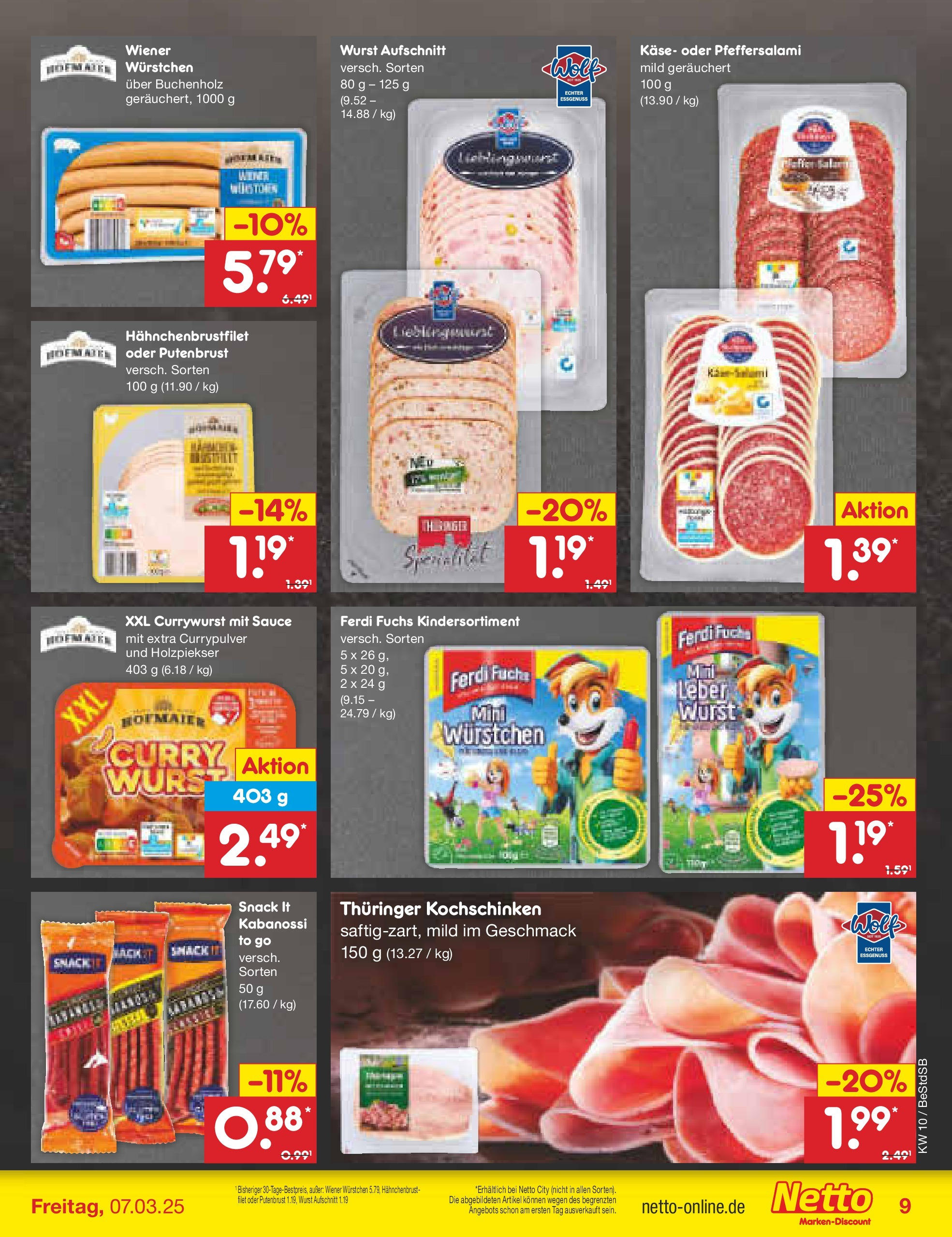 Netto Marken-Discount - Berlin-Spandau (ab 03.03.2025) » Angebote | Seite: 9 | Produkte: Wiener wurstchen, Käse, Wurst, Hahnchenbrust