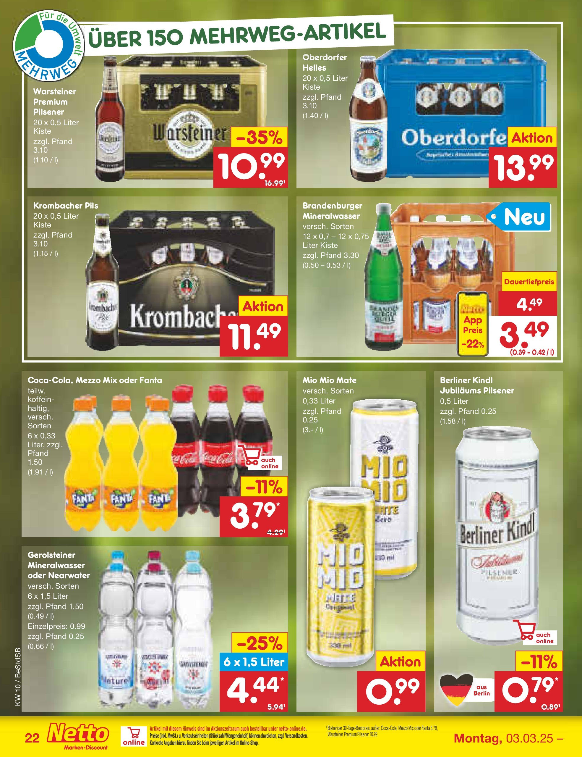 Netto Marken-Discount - Berlin-Spandau (ab 03.03.2025) » Angebote | Seite: 30 | Produkte: Berliner, Pils, Mineralwasser, Krombacher