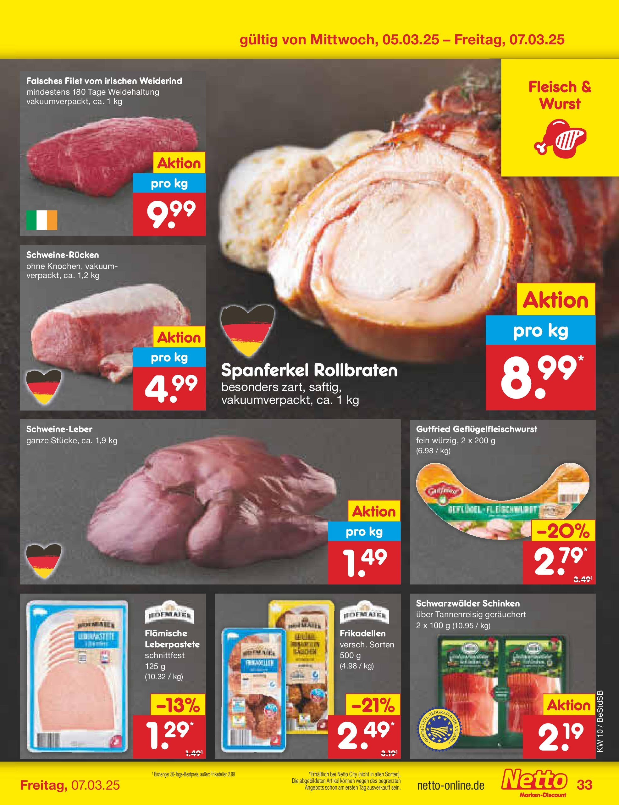 Netto Marken-Discount - Berlin-Spandau (ab 03.03.2025) » Angebote | Seite: 47 | Produkte: Wurst, Schweinerucken, Schinken, Fleisch